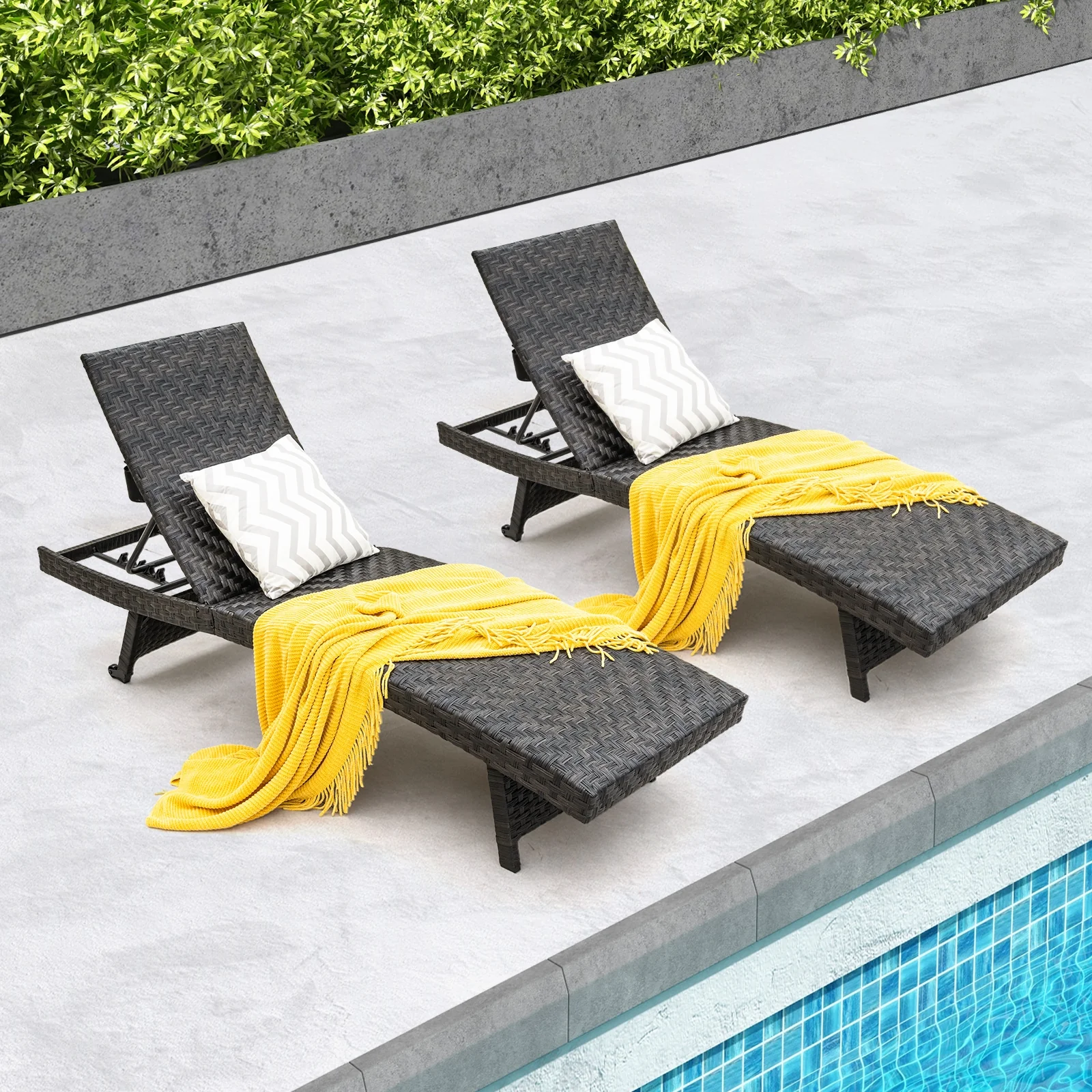 Folding Padded Rattan Chaise Lounge, Adjustable Backrest, Quick Dry Foam, Brown - Image 3