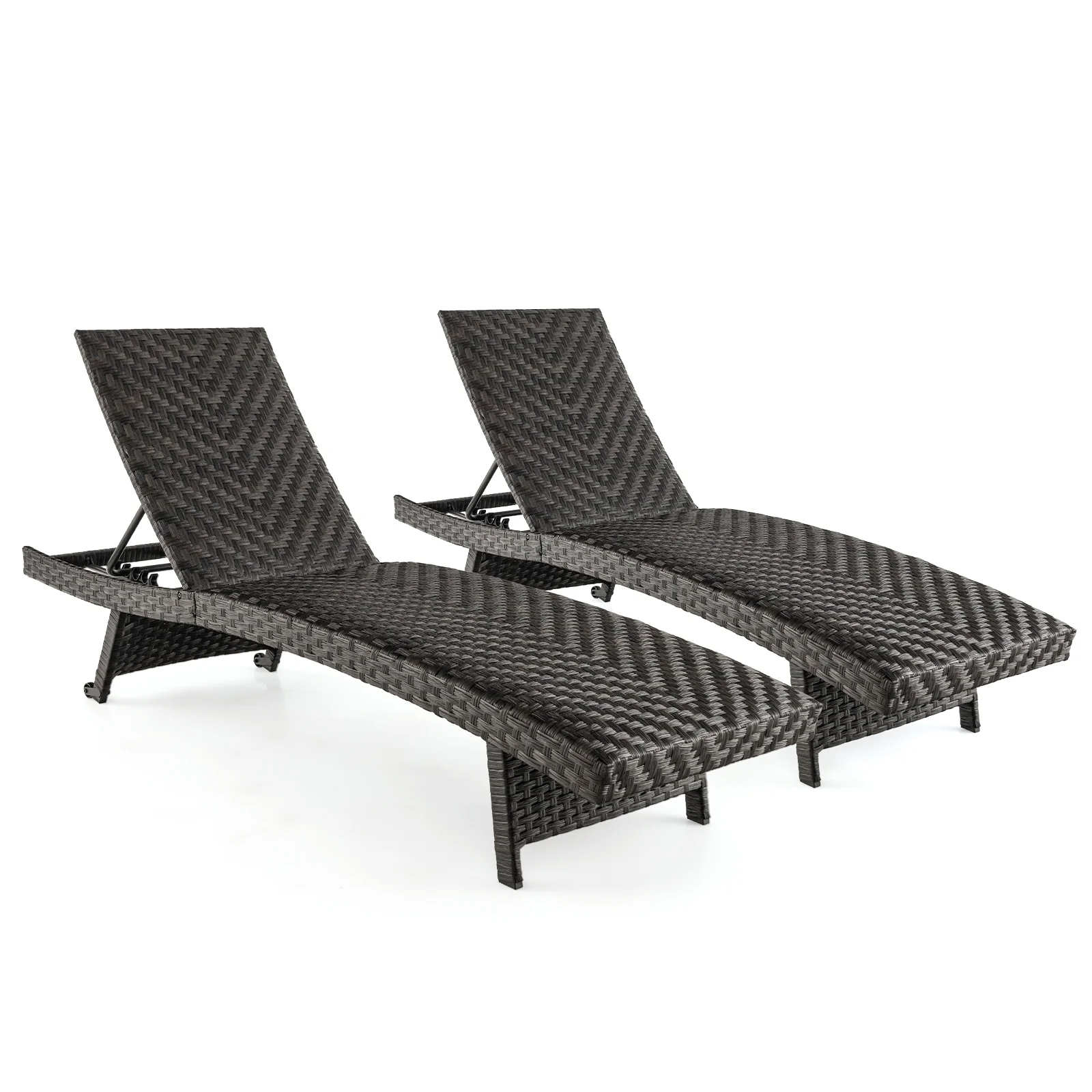 Folding Padded Rattan Chaise Lounge, Adjustable Backrest, Quick Dry Foam, Brown - Image 5