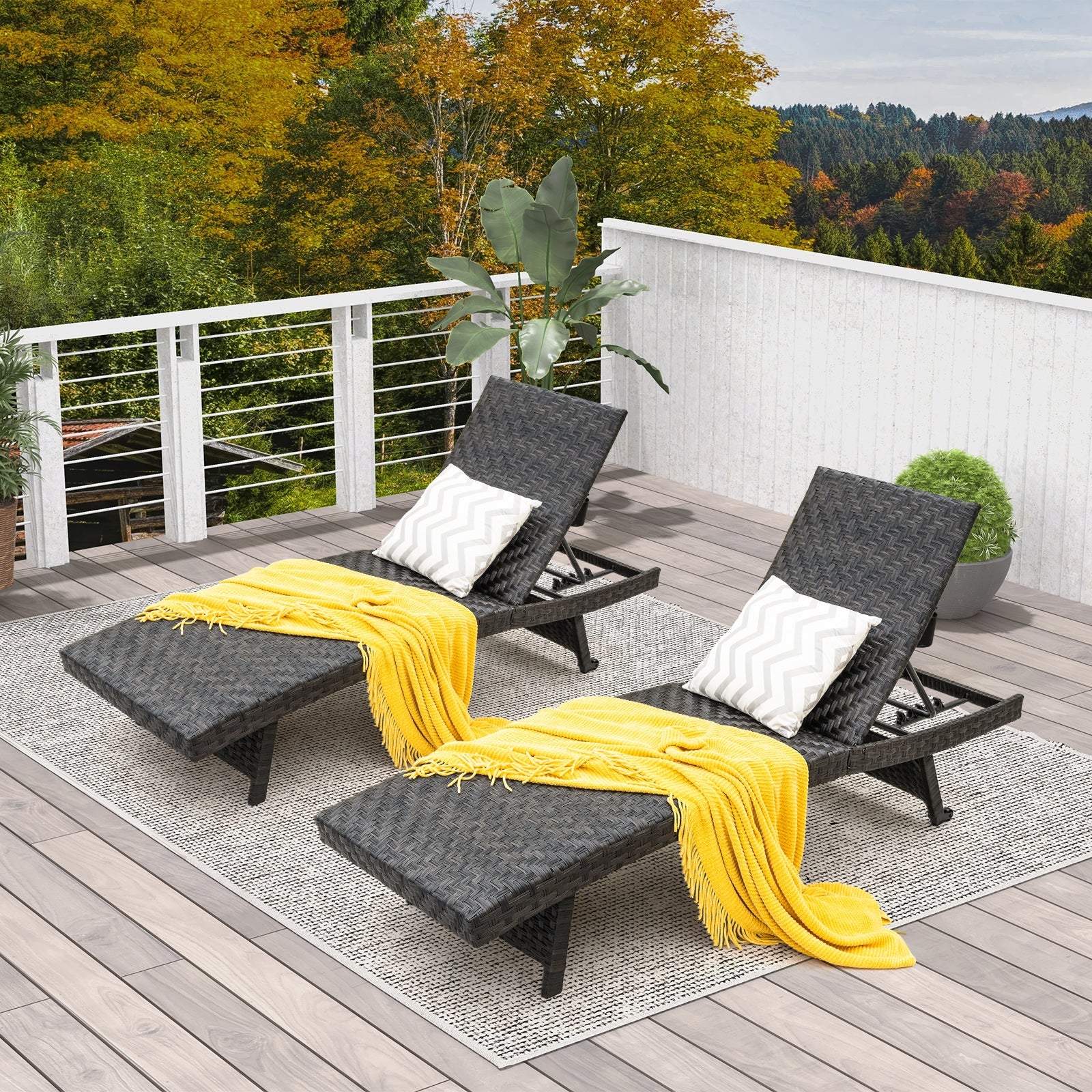 Folding Padded Rattan Chaise Lounge, Adjustable Backrest, Quick Dry Foam, Brown - Image 7