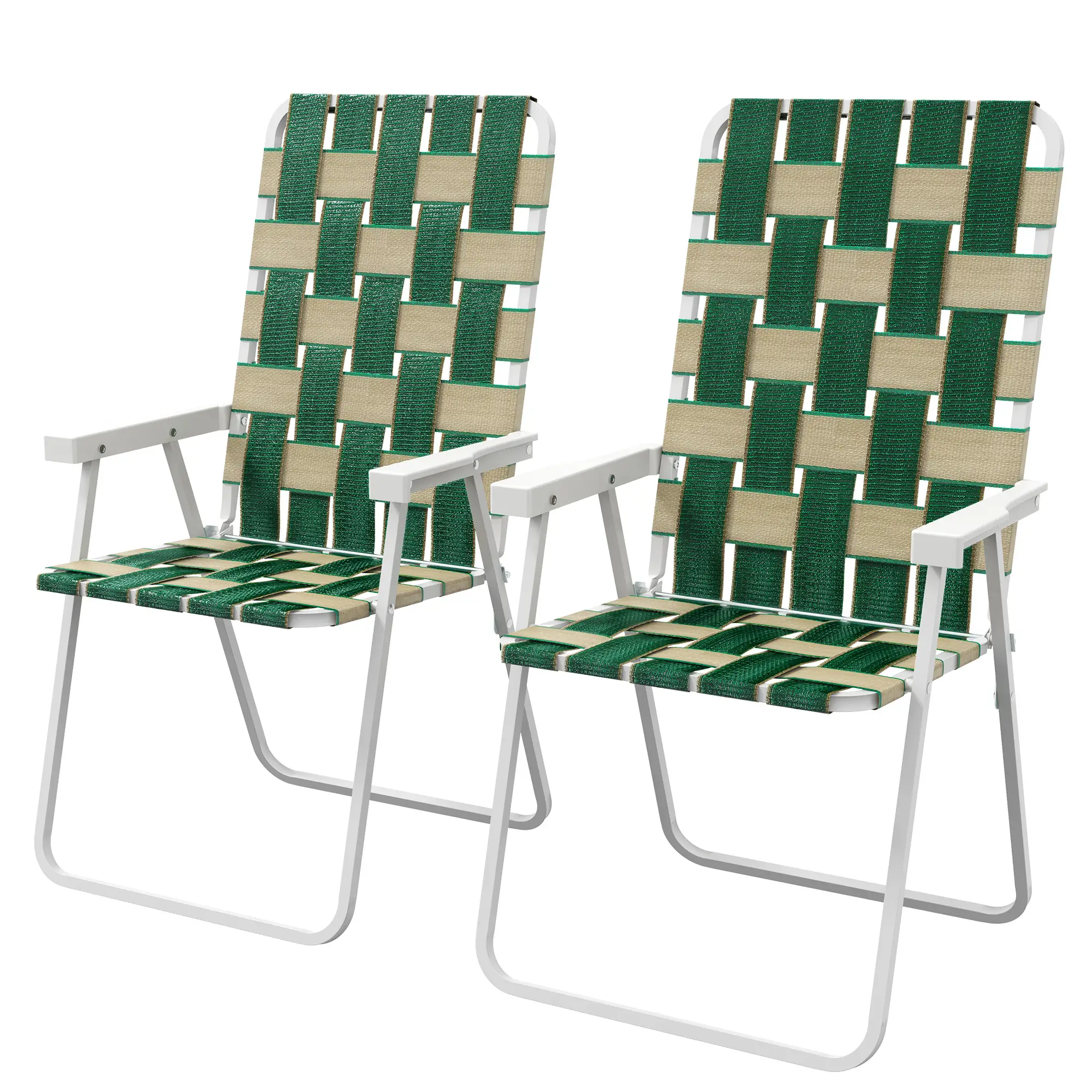 Folding Patio Chairs, Portable Set With Armrests, Green