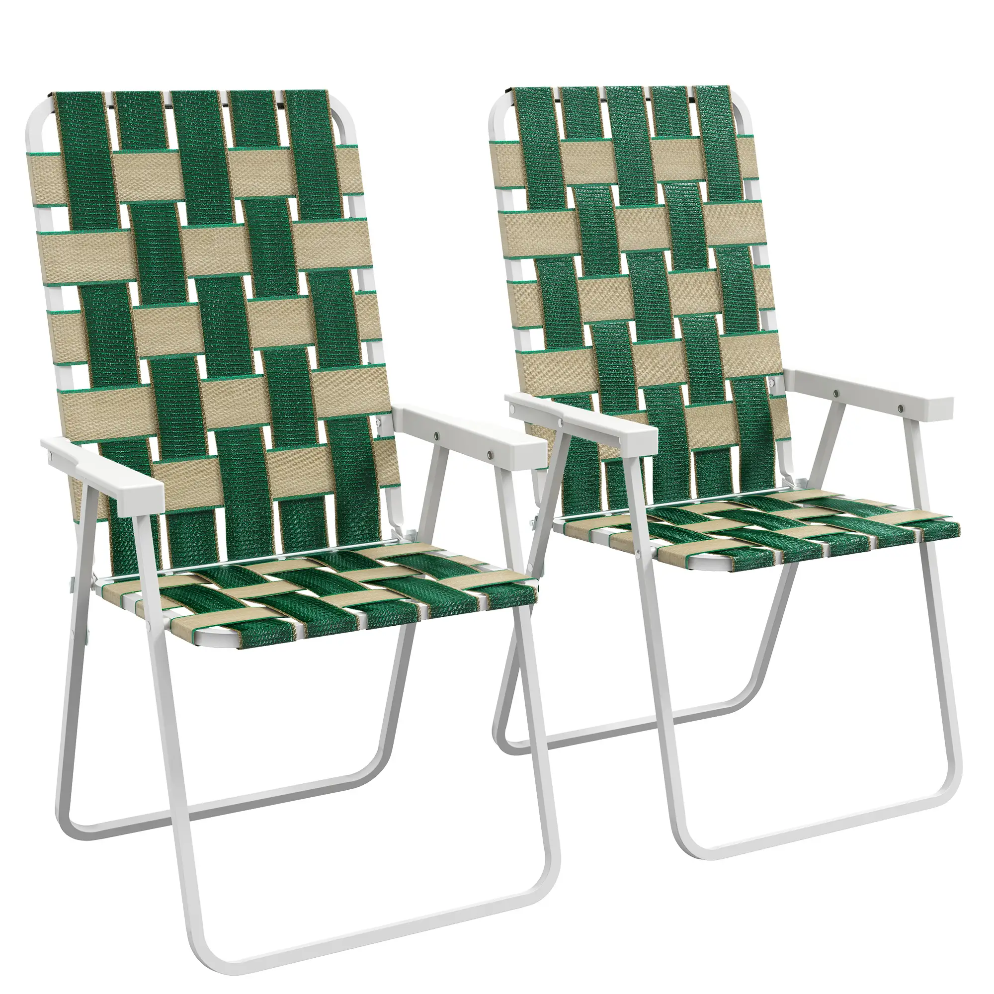 Folding Patio Chairs, Portable Set With Armrests, Green - Image 11