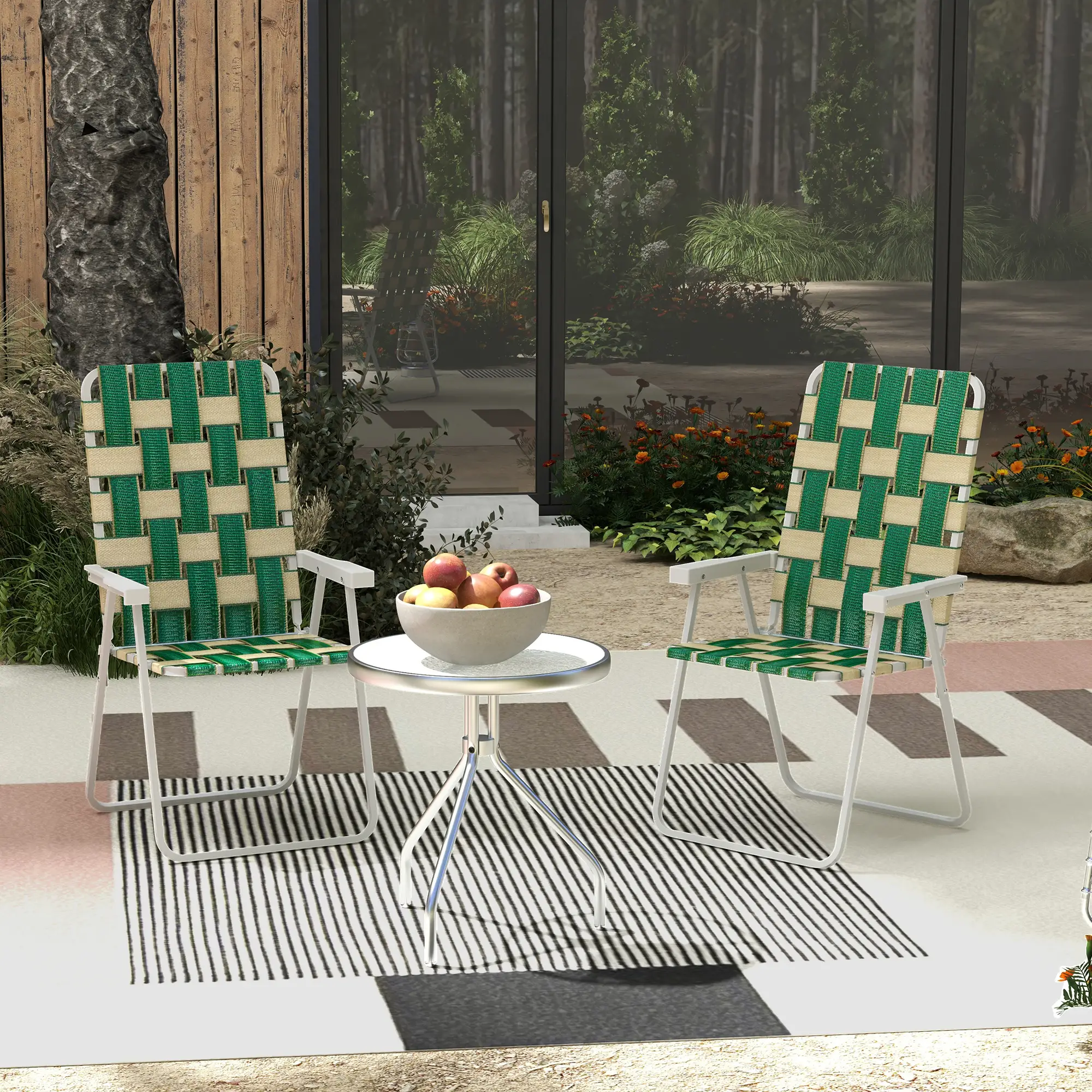 Folding Patio Chairs, Portable Set With Armrests, Green - Image 2
