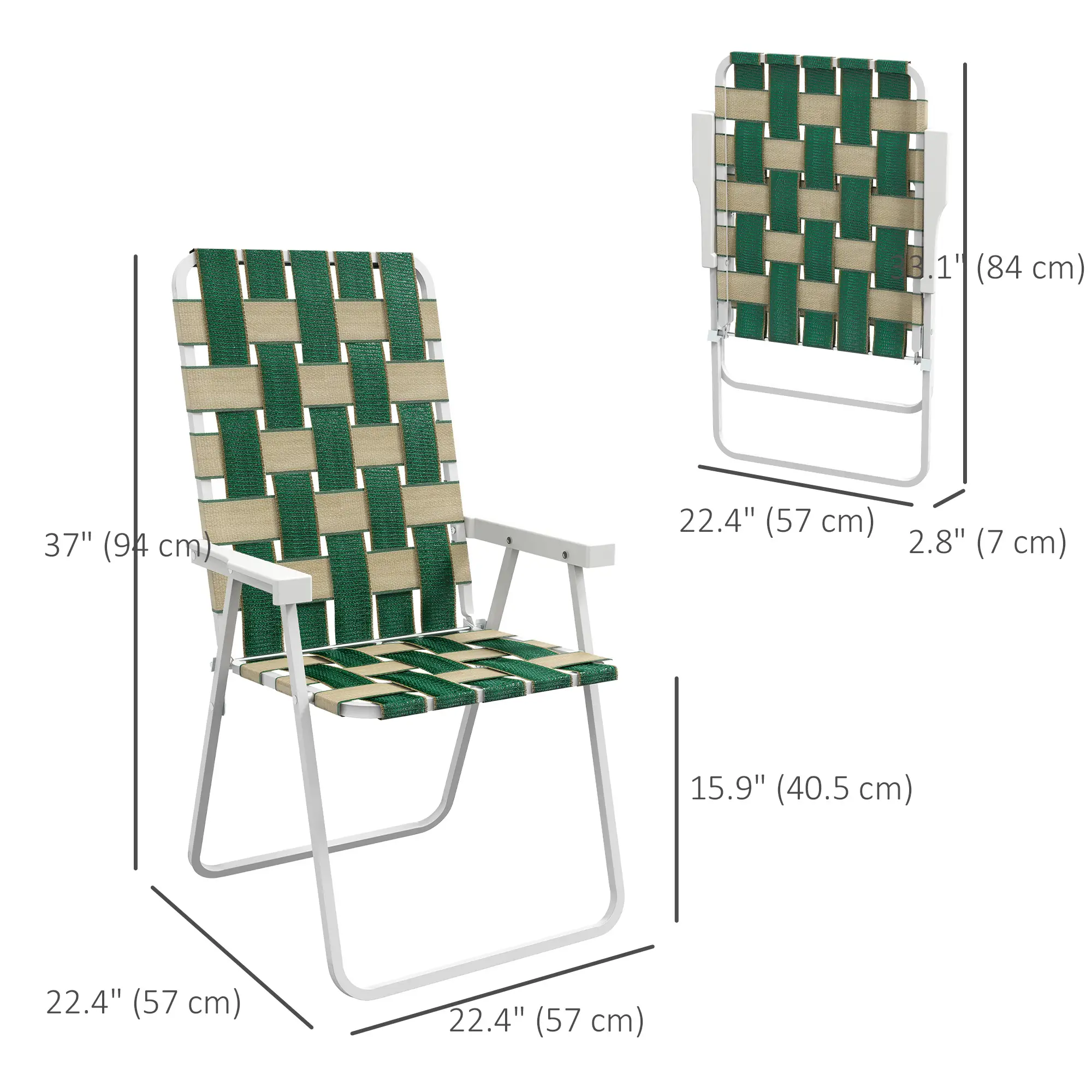 Folding Patio Chairs, Portable Set With Armrests, Green - Image 3