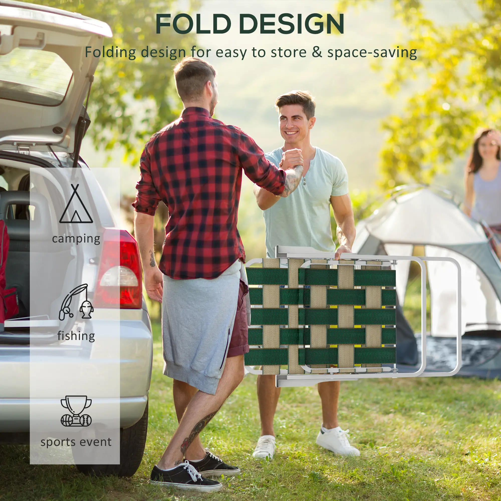 Folding Patio Chairs, Portable Set With Armrests, Green - Image 5