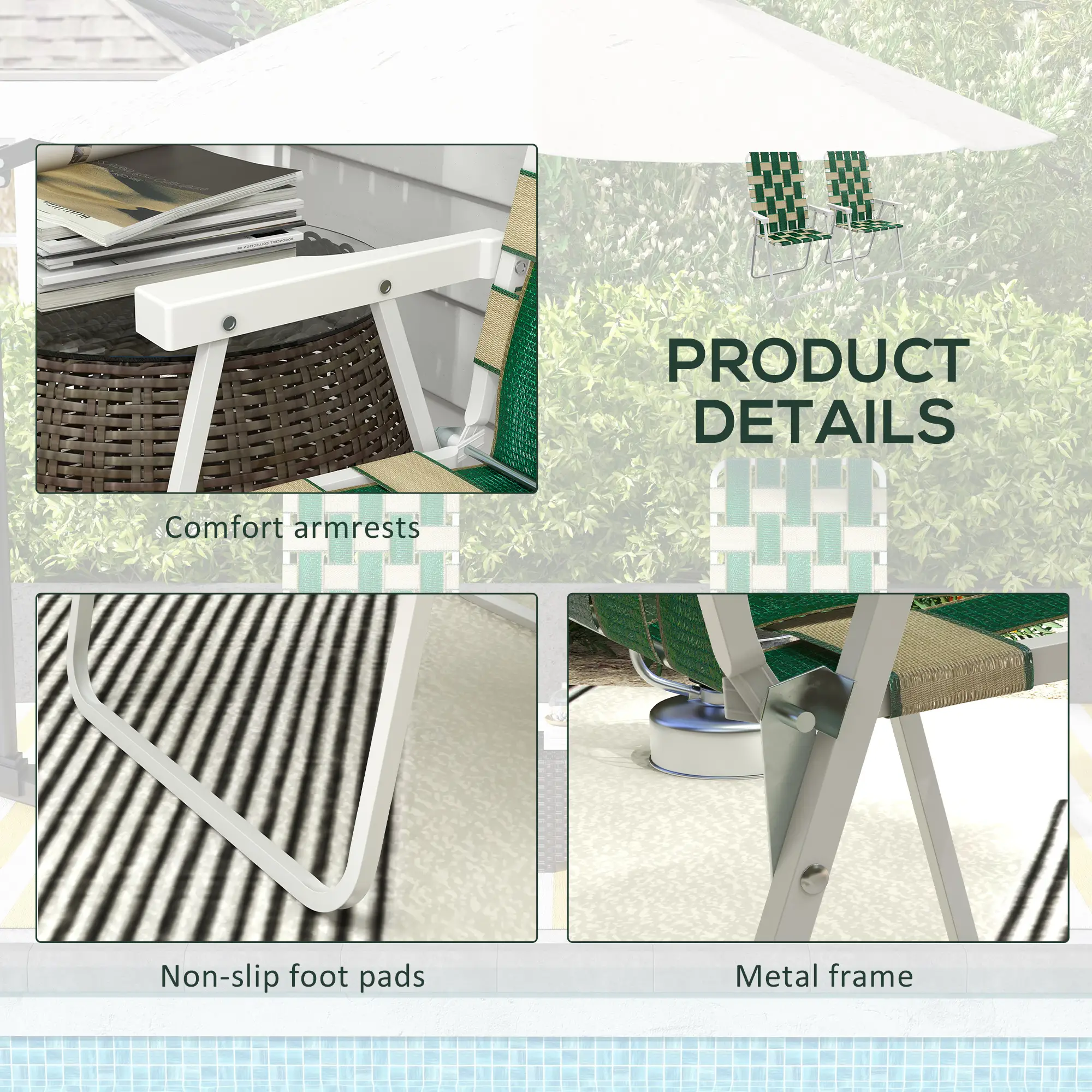 Folding Patio Chairs, Portable Set With Armrests, Green - Image 6