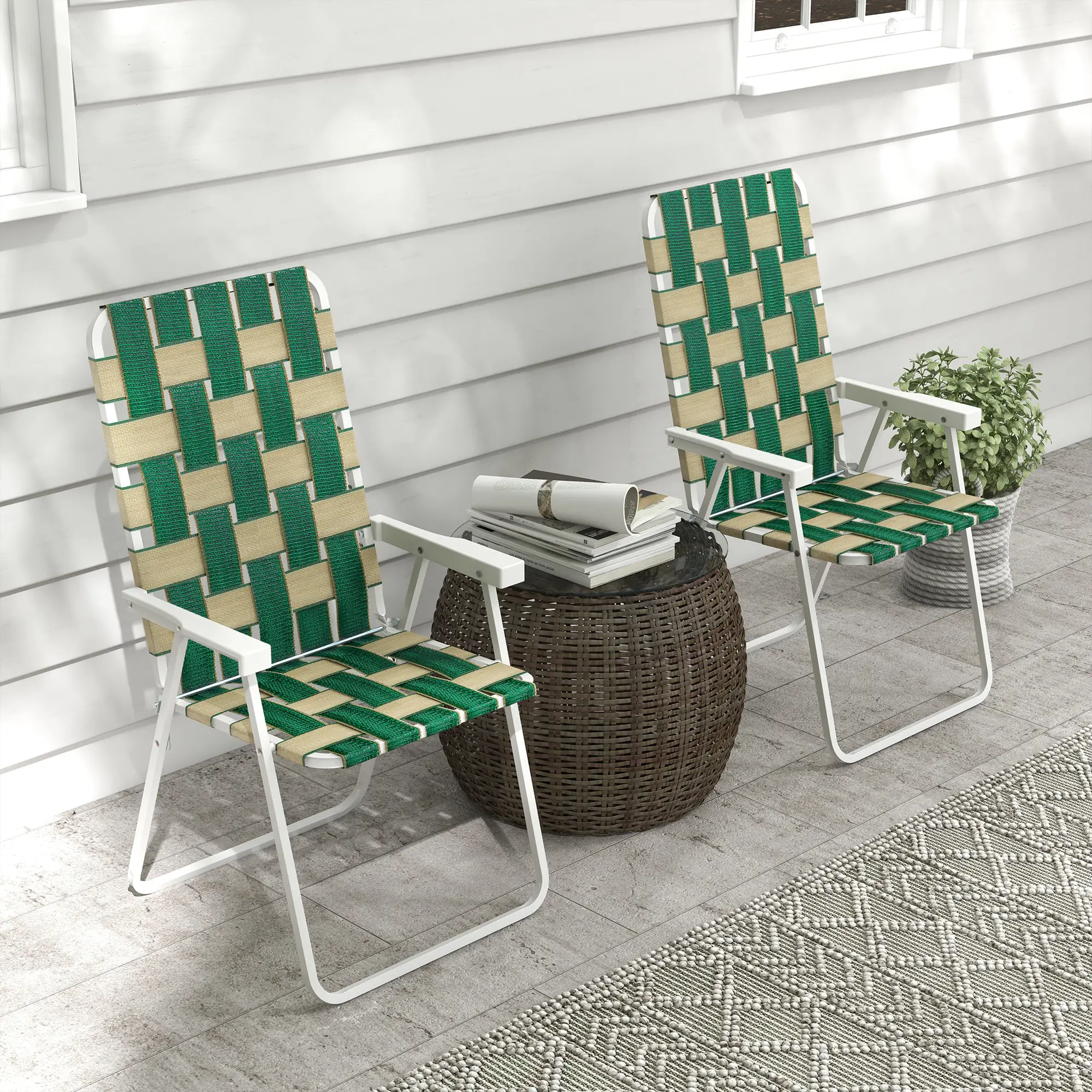 Folding Patio Chairs, Portable Set With Armrests, Green - Image 8