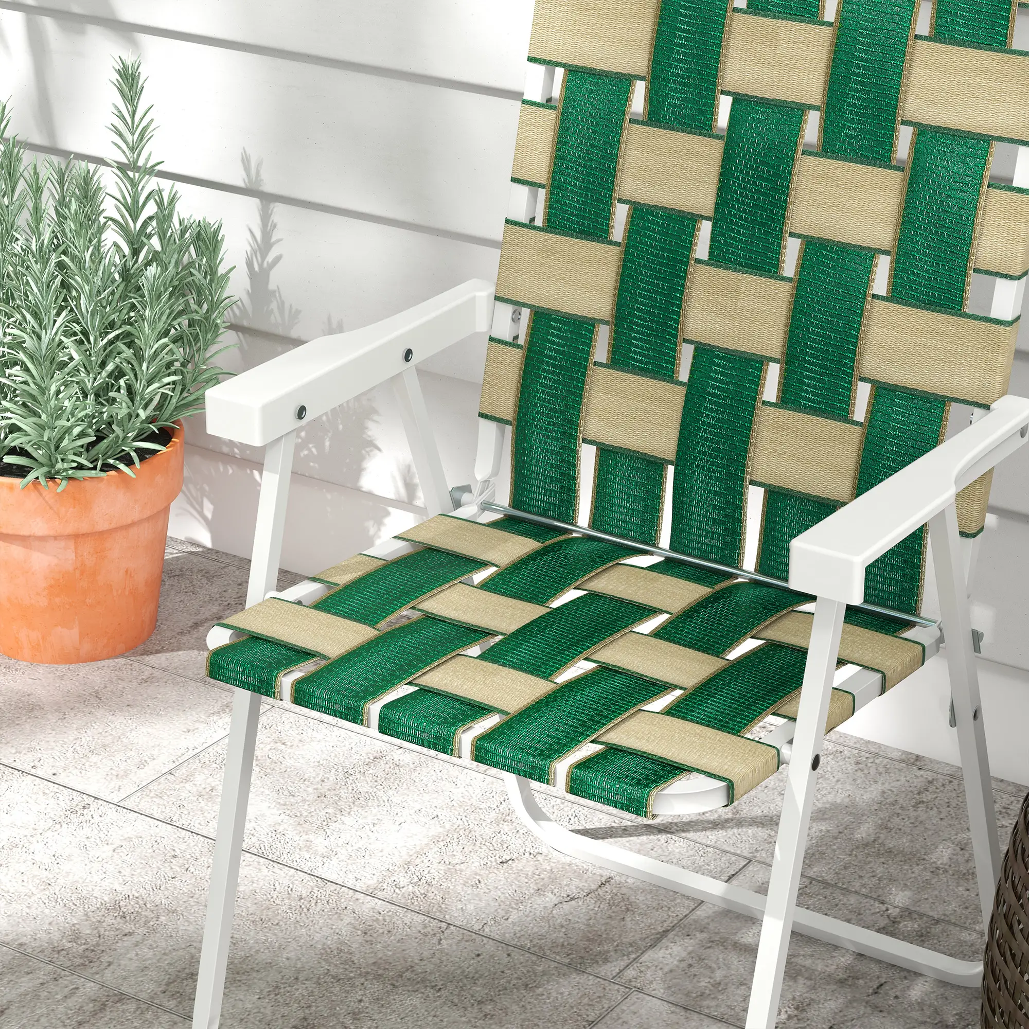 Folding Patio Chairs, Portable Set With Armrests, Green - Image 9