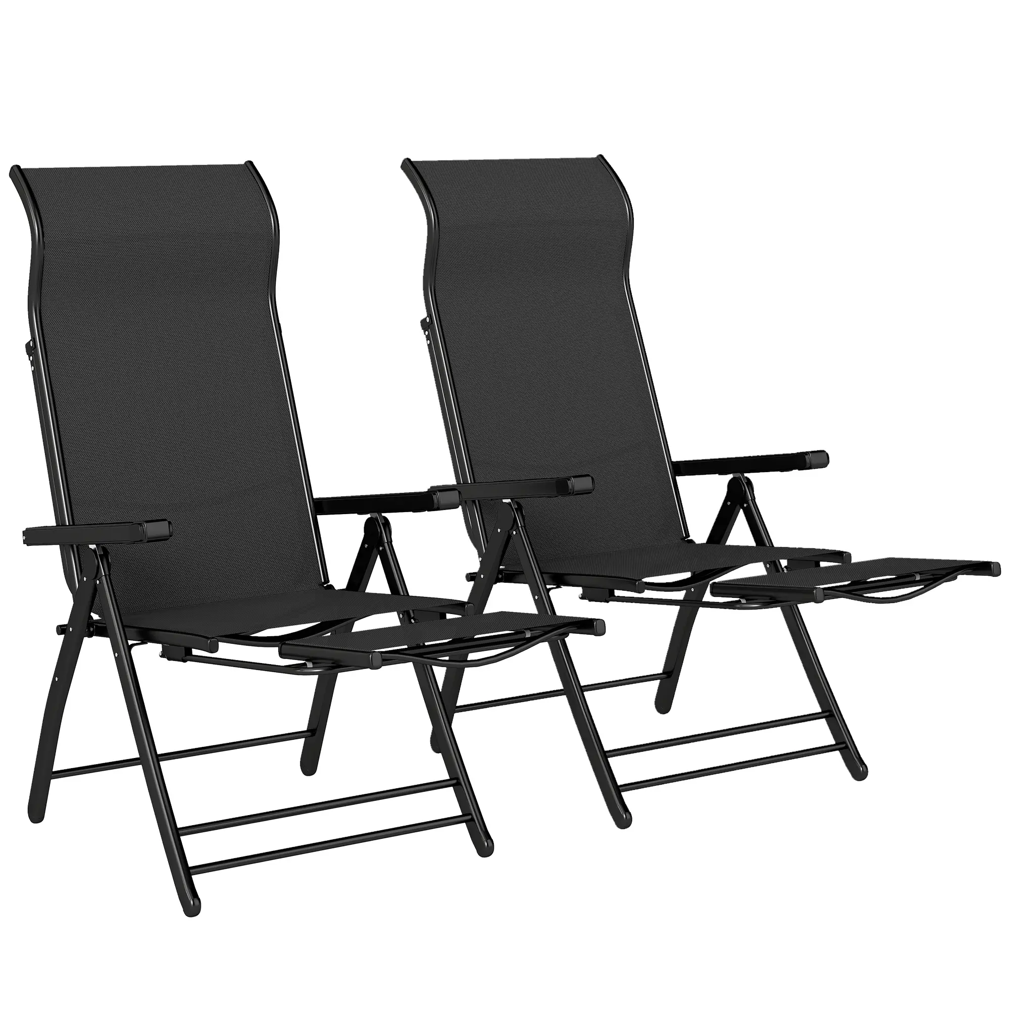 Folding Patio Chairs Set of 2, 5-Position Outdoor Lounge Chairs, Black