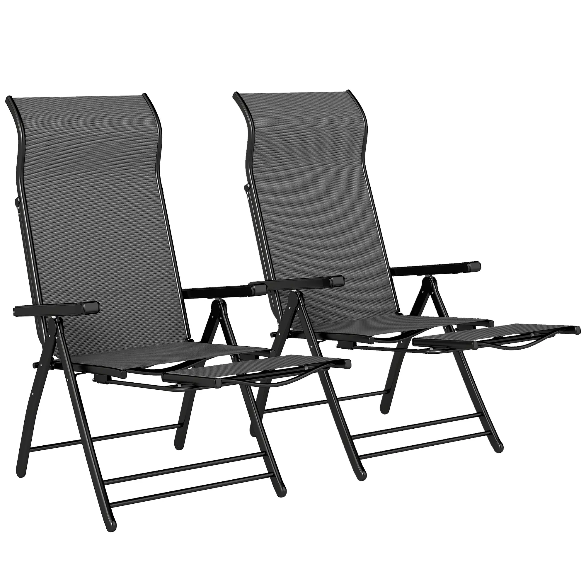 Folding Patio Chairs Set of 2, 5-Position Outdoor Lounge Chairs, Dark Grey