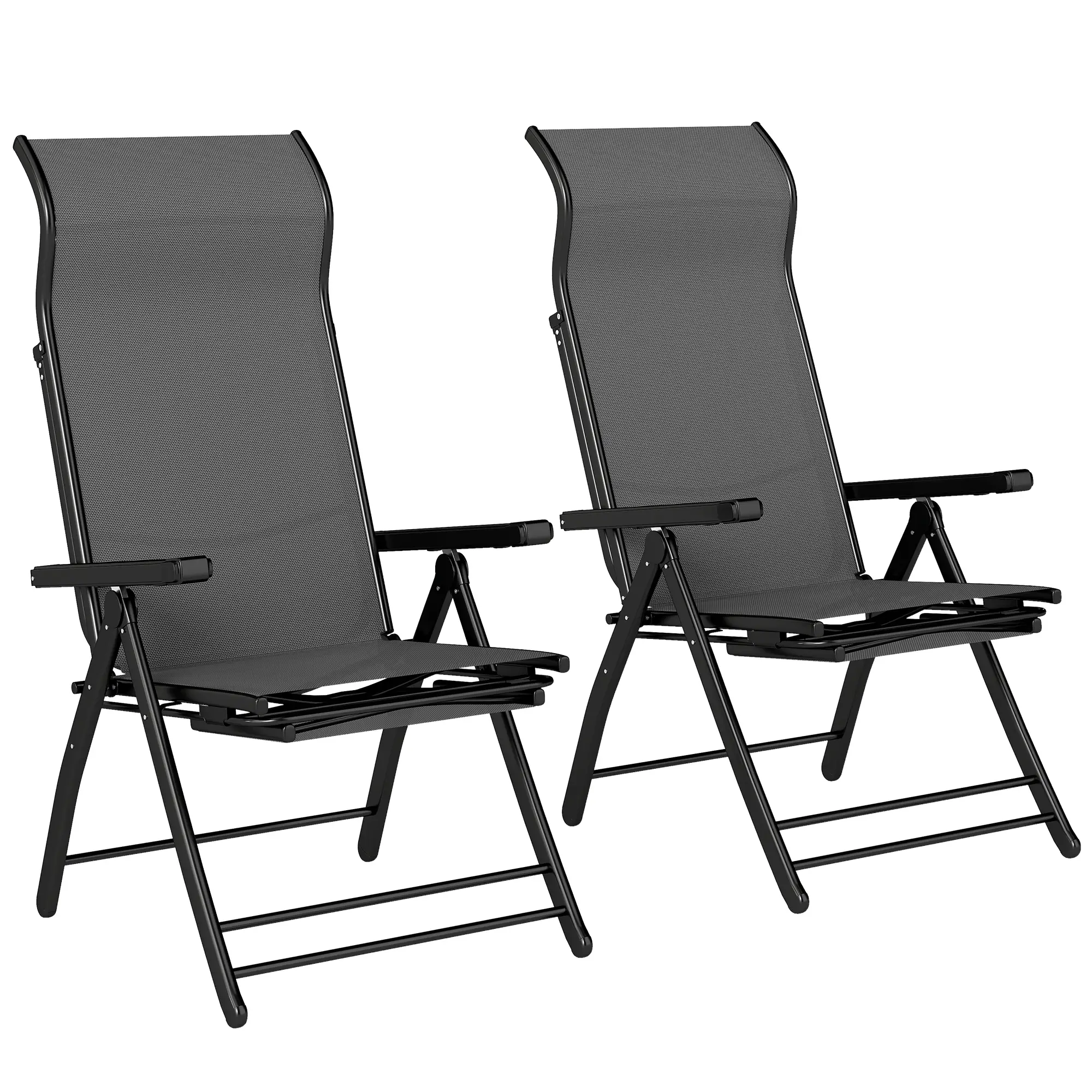 Folding Patio Chairs Set of 2, 5-Position Outdoor Lounge Chairs, Dark Grey - Image 11