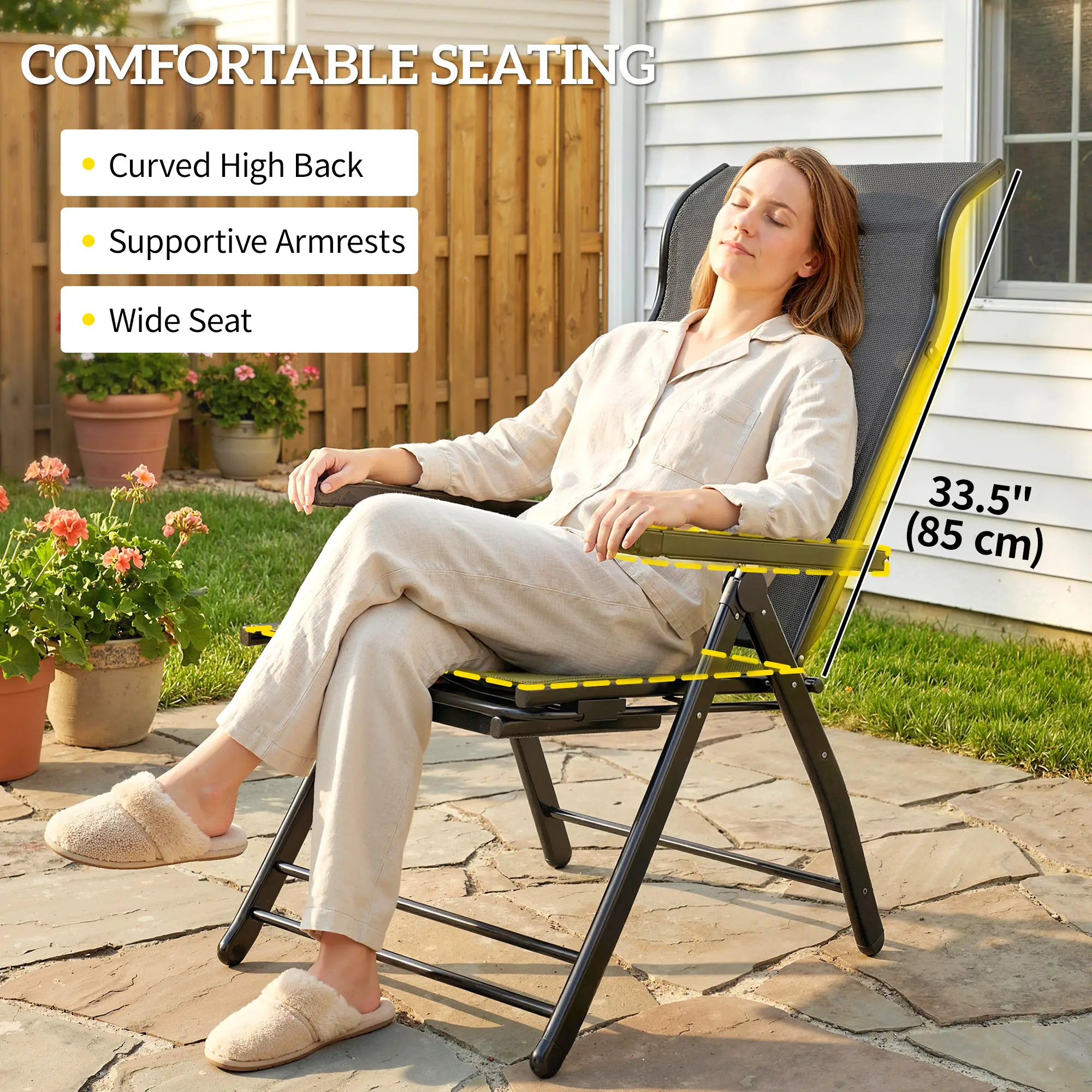 Folding Patio Chairs Set of 2, 5-Position Outdoor Lounge Chairs, Dark Grey - Image 6
