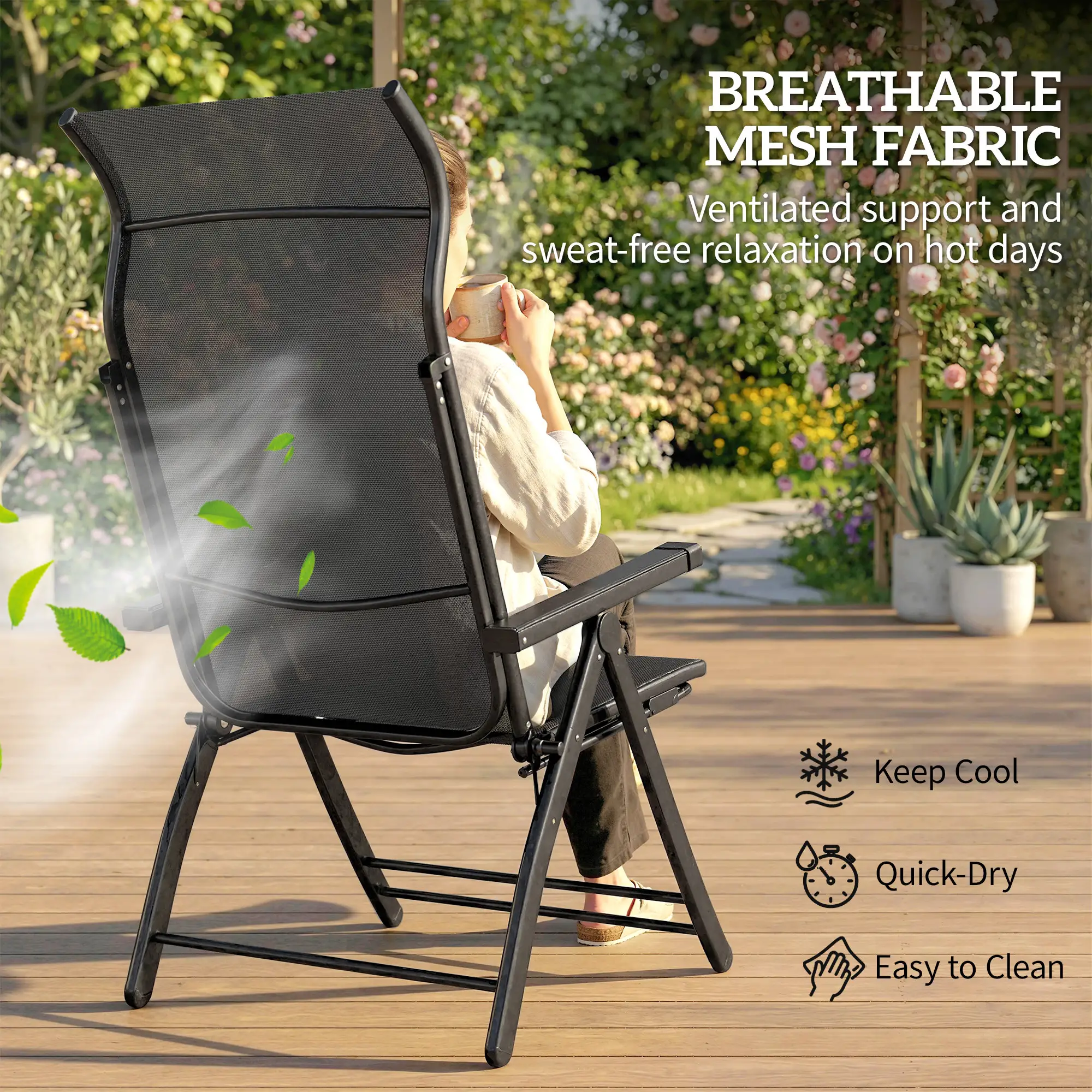 Folding Patio Chairs Set of 2, 5-Position Outdoor Lounge Chairs, Dark Grey - Image 7