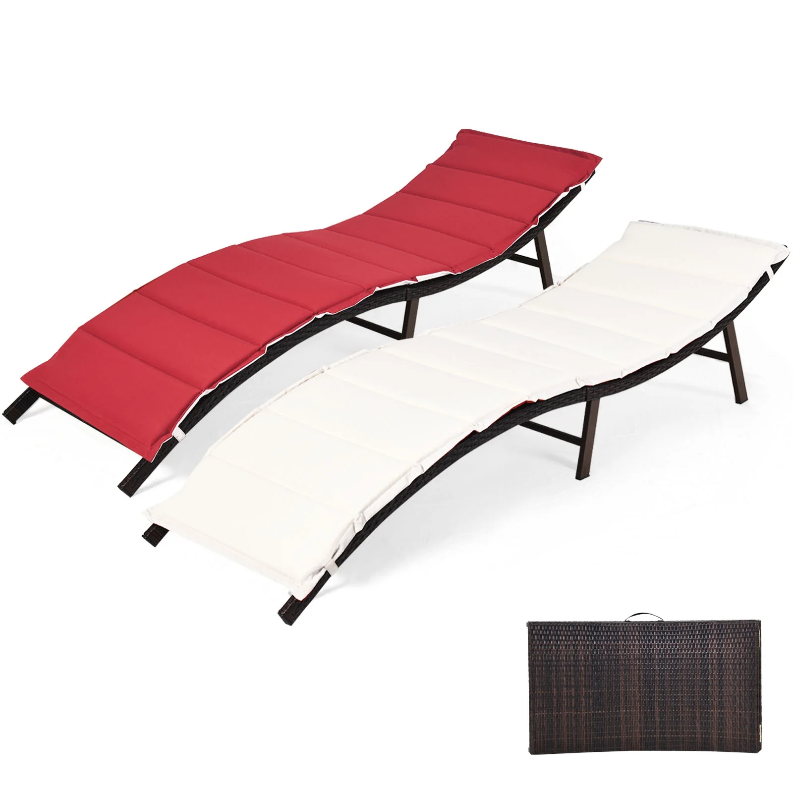 Folding Patio Lounger Chair, 2 Pieces, Red - Image 5