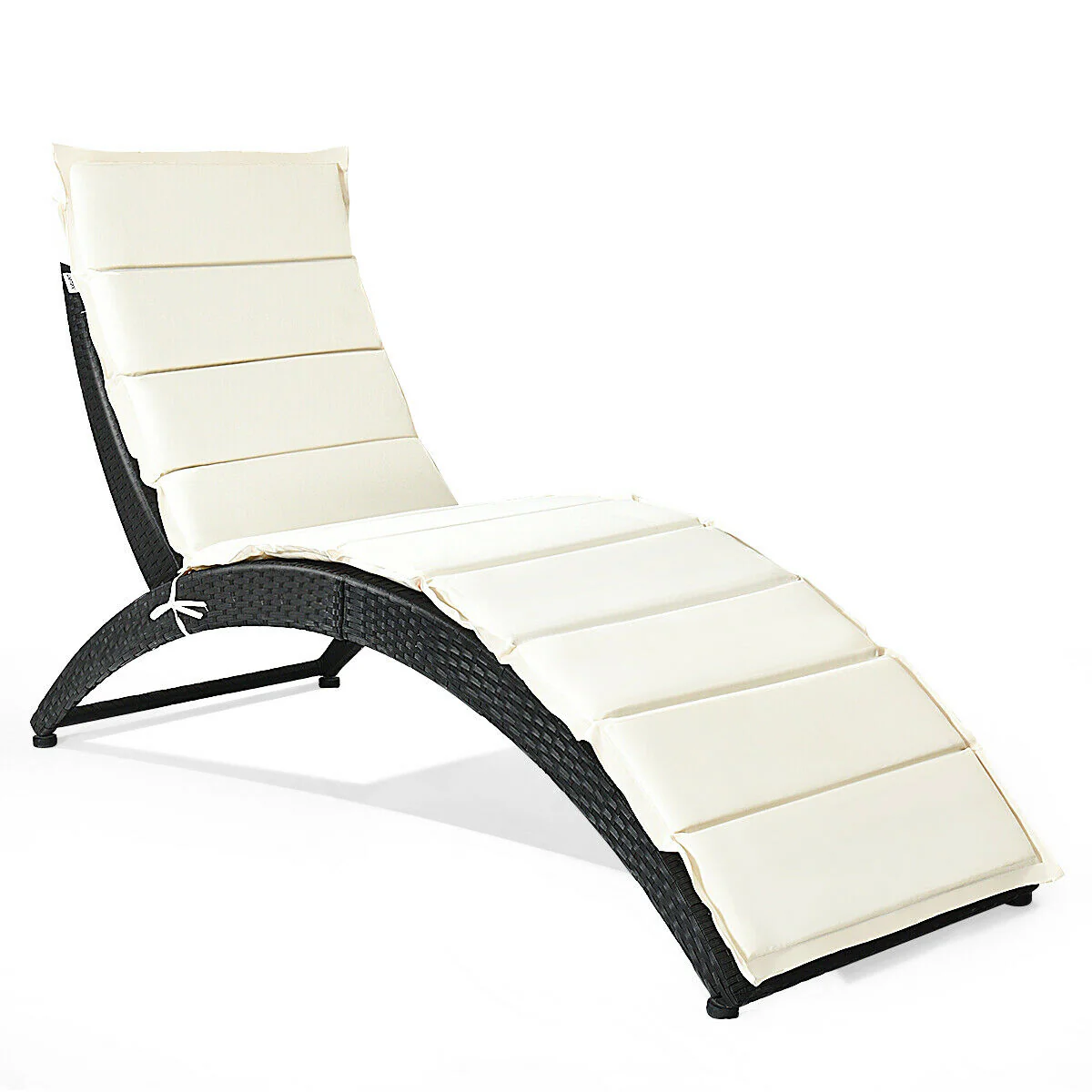 Folding Patio Rattan Lounge Chair With Cushion, Beige - Image 4