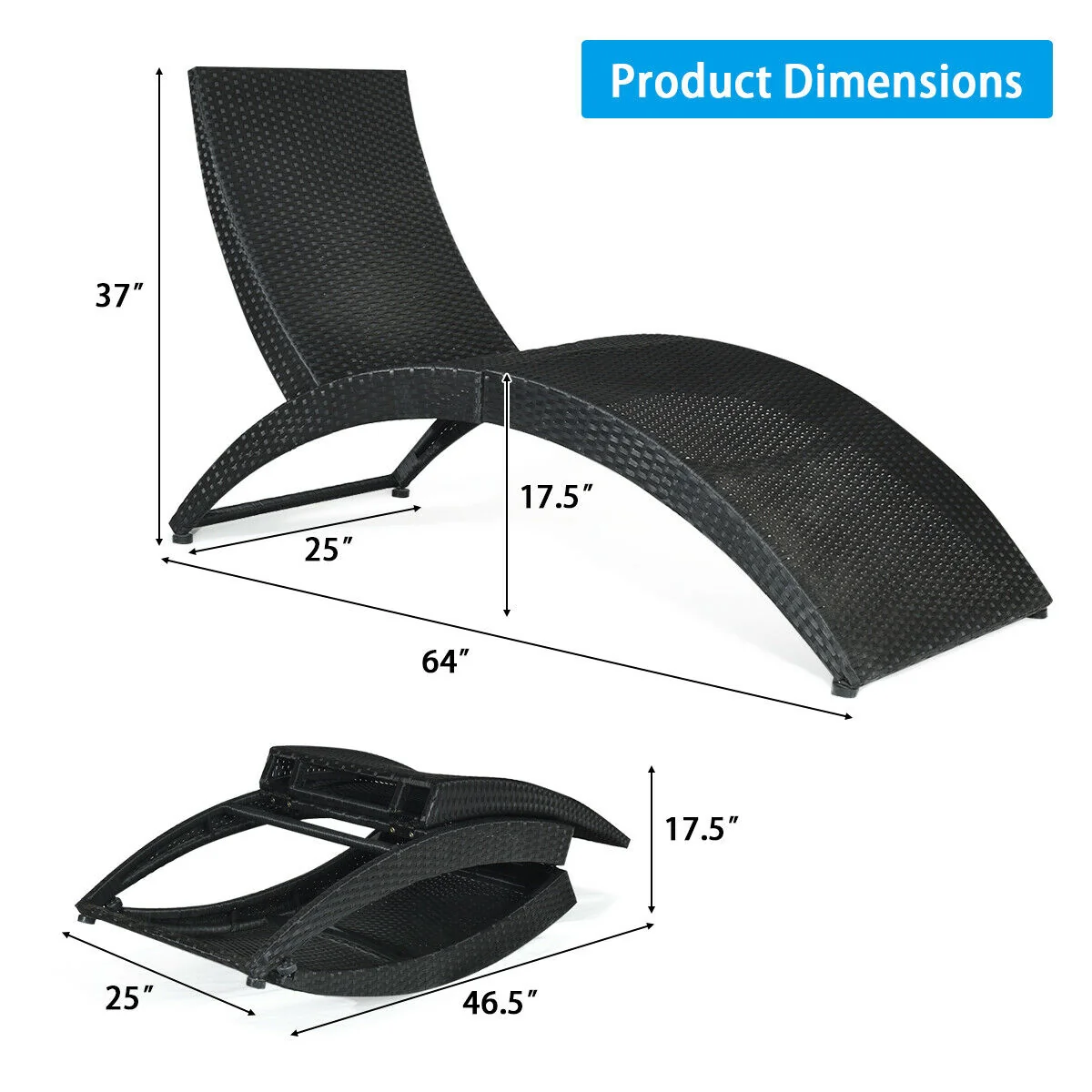 Folding Patio Rattan Lounge Chair With Cushion, Turquoise - Image 6