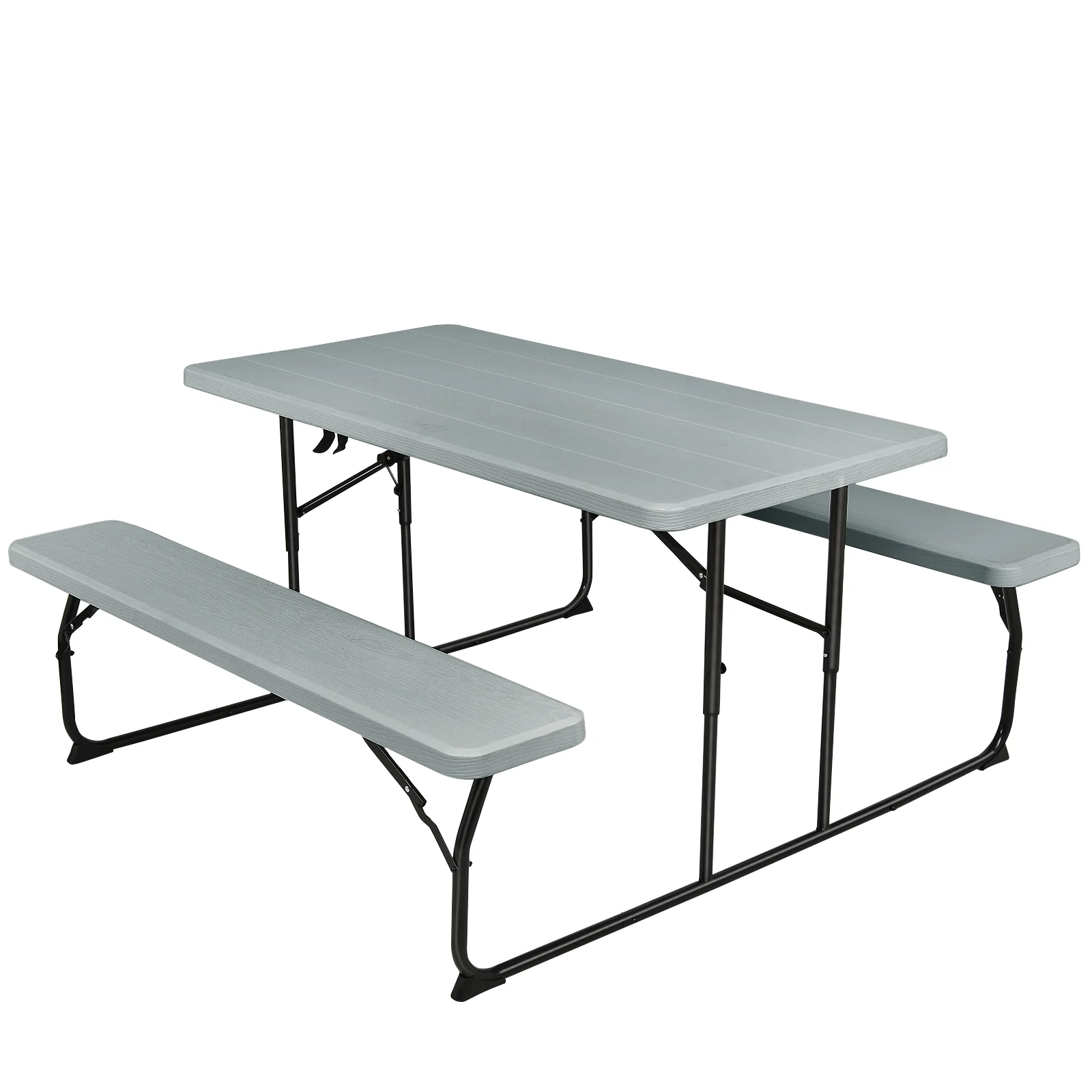 Folding Picnic Table Bench Set, Indoor Outdoor, Wood-Like Texture, Gray - Image 3