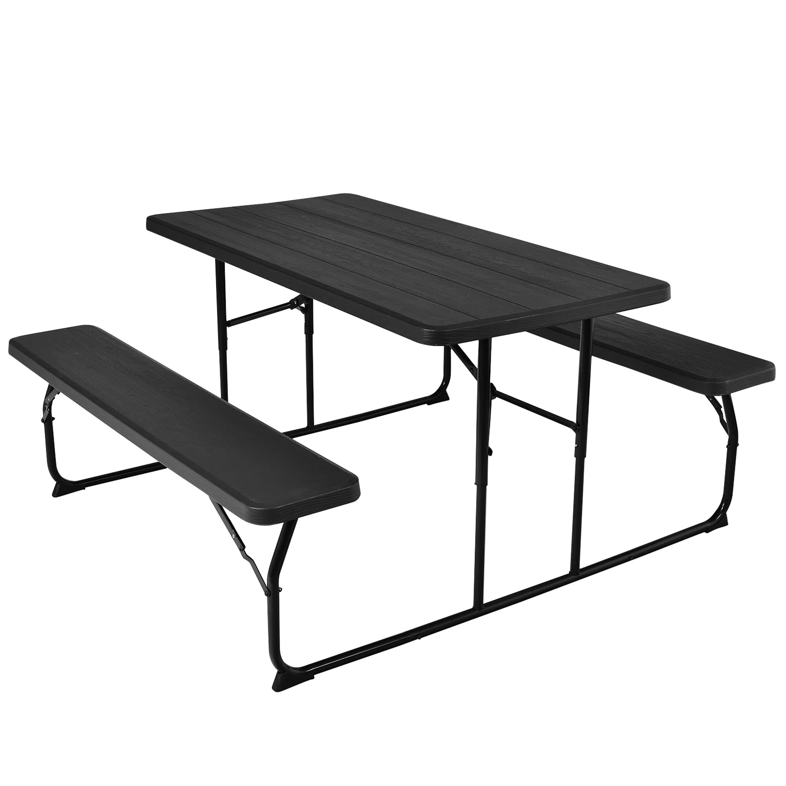 Folding Picnic Table Bench Set, Wood-Like Texture, Black - Image 4