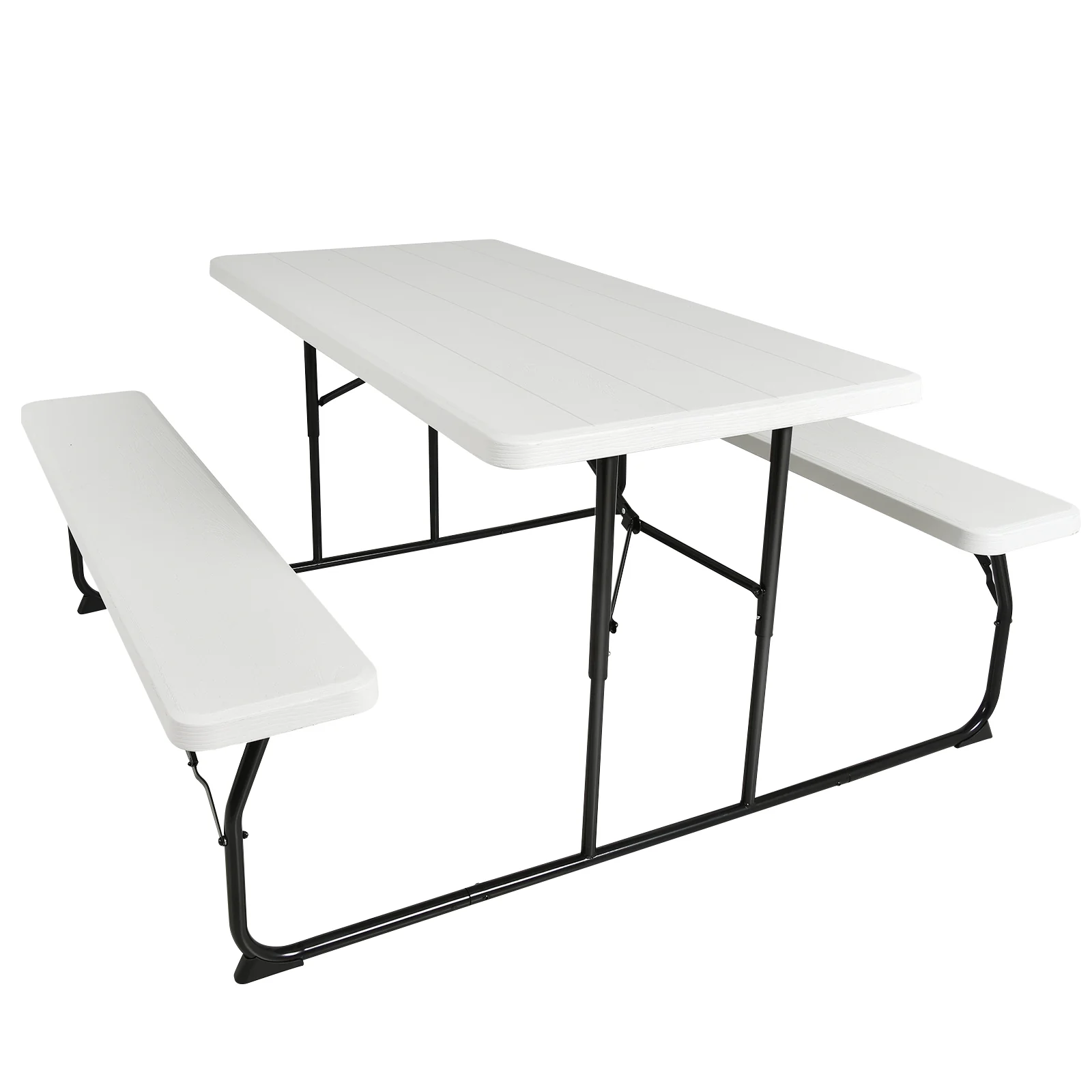 Folding Picnic Table Bench Set, Wood-Like Texture, White - Image 4