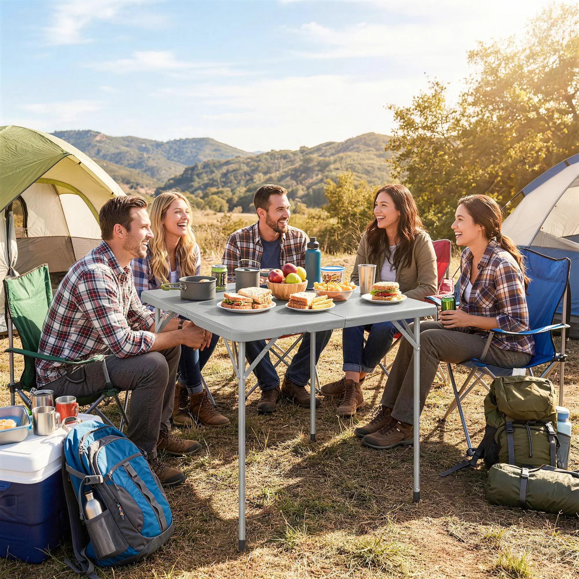 Folding Picnic Table, Heavy Duty Camping Table 34" x 34", Grey - Image 2