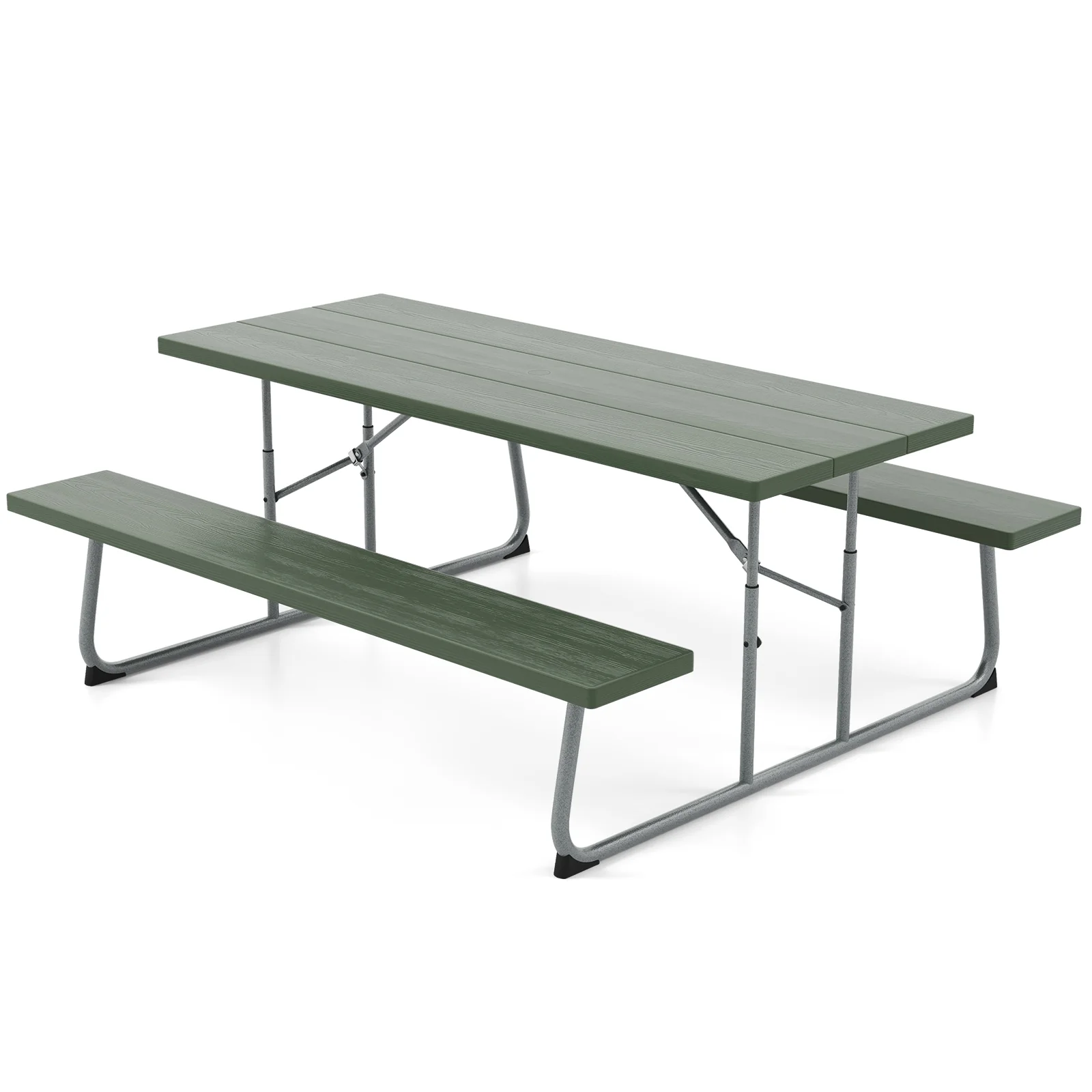 Folding Picnic Table Set, Metal Frame, HDPE Tabletop, Green - Image 5