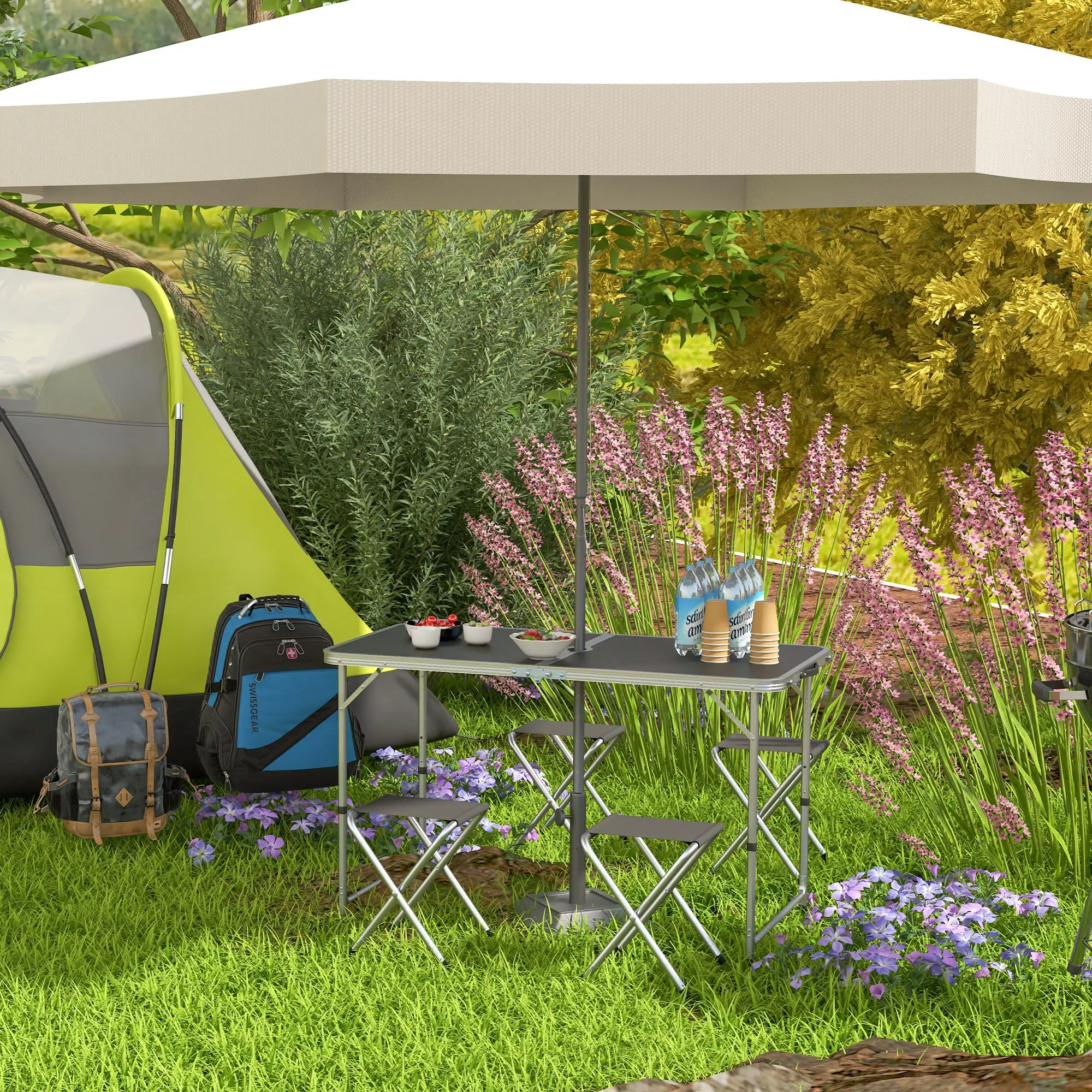 Folding Picnic Table With Chairs, 47.2" L x 23.6" W x 21.7"-27.6" H, Black - Image 2