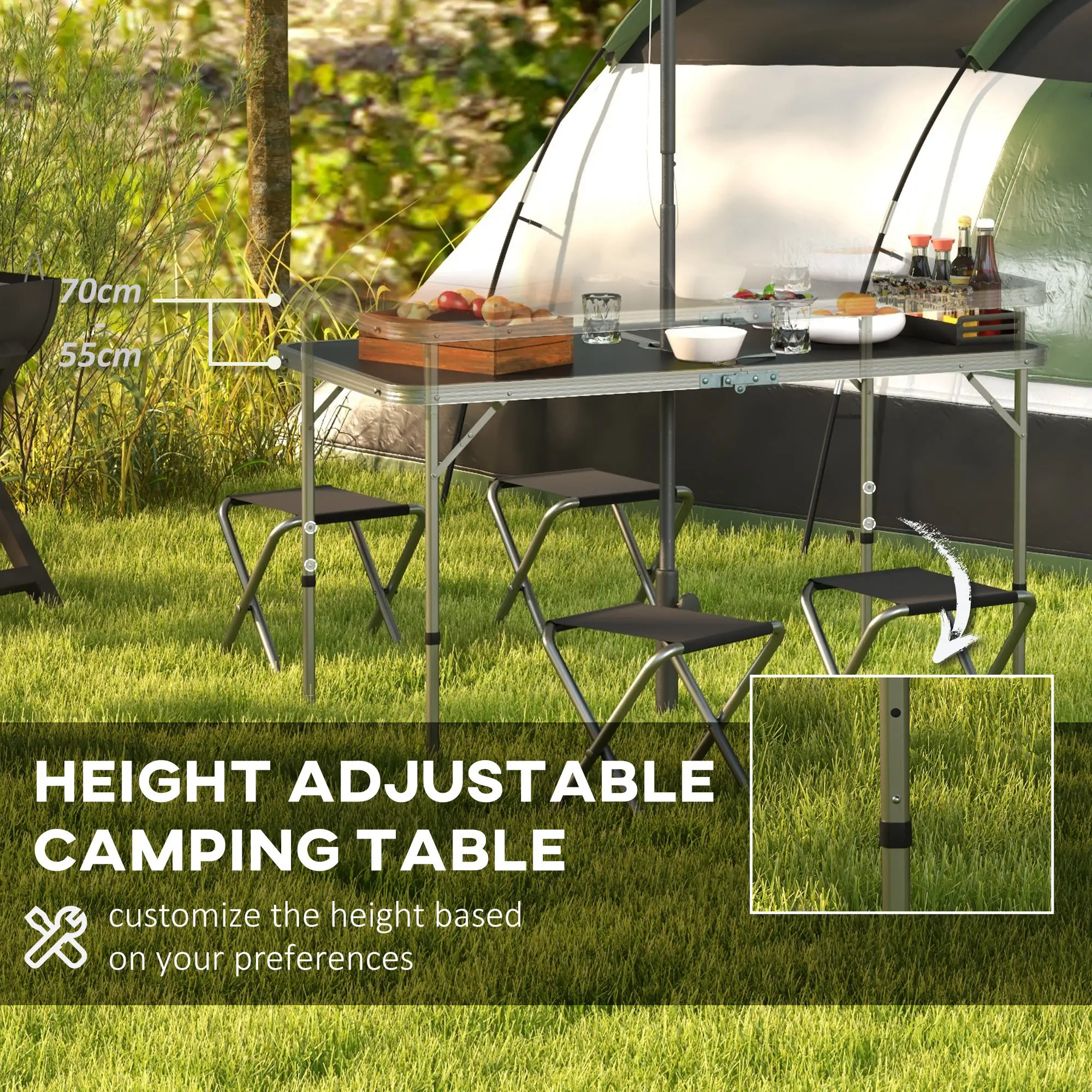 Folding Picnic Table With Chairs, 47.2" L x 23.6" W x 21.7"-27.6" H, Black - Image 5