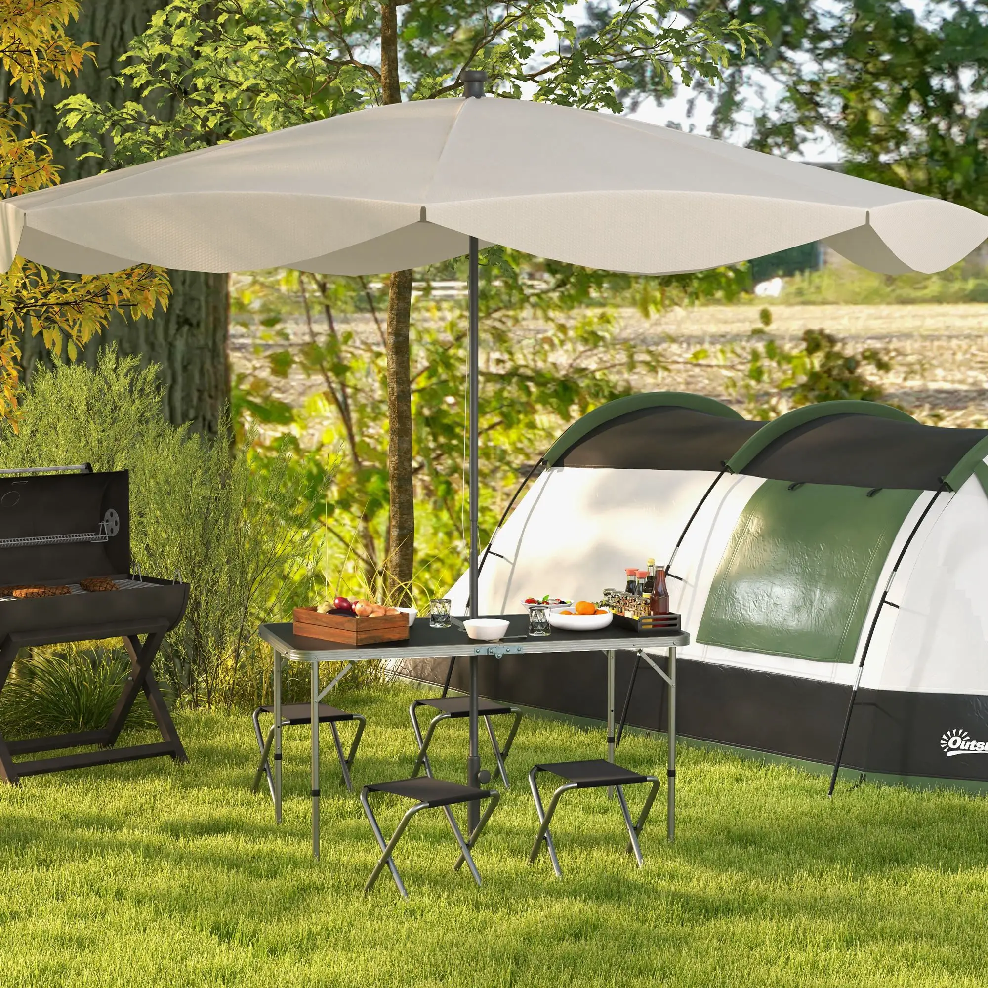 Folding Picnic Table With Chairs, 47.2" L x 23.6" W x 21.7"-27.6" H, Black - Image 8