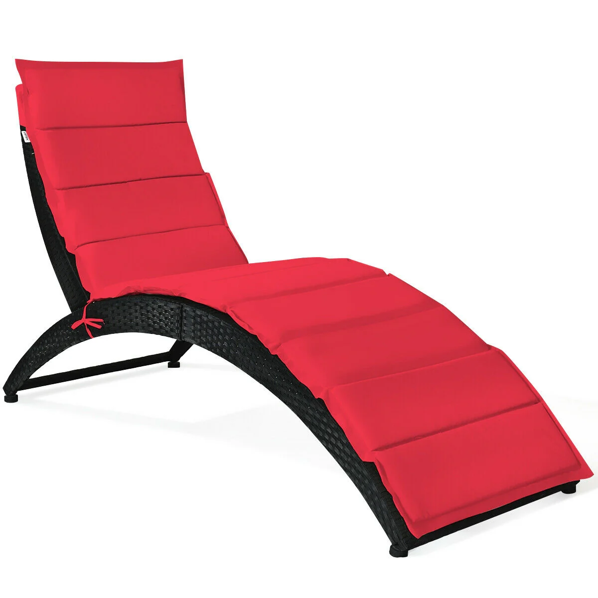 Folding Rattan Lounge Chair With Cushion, Red
