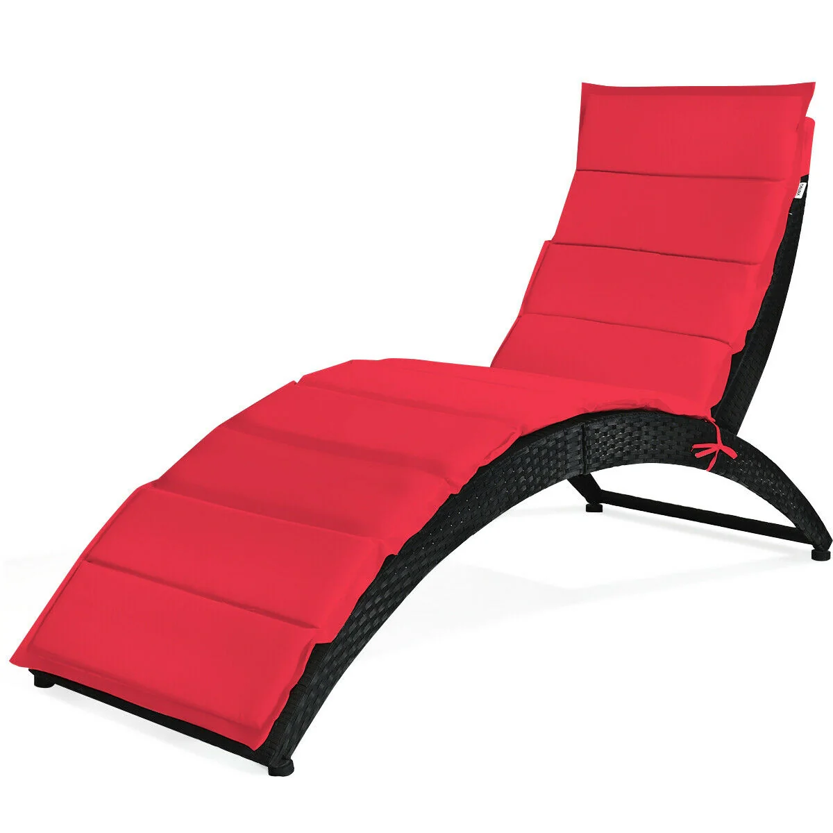 Folding Rattan Lounge Chair With Cushion, Red - Image 5