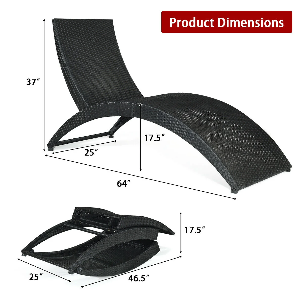 Folding Rattan Lounge Chair With Cushion, Red - Image 6