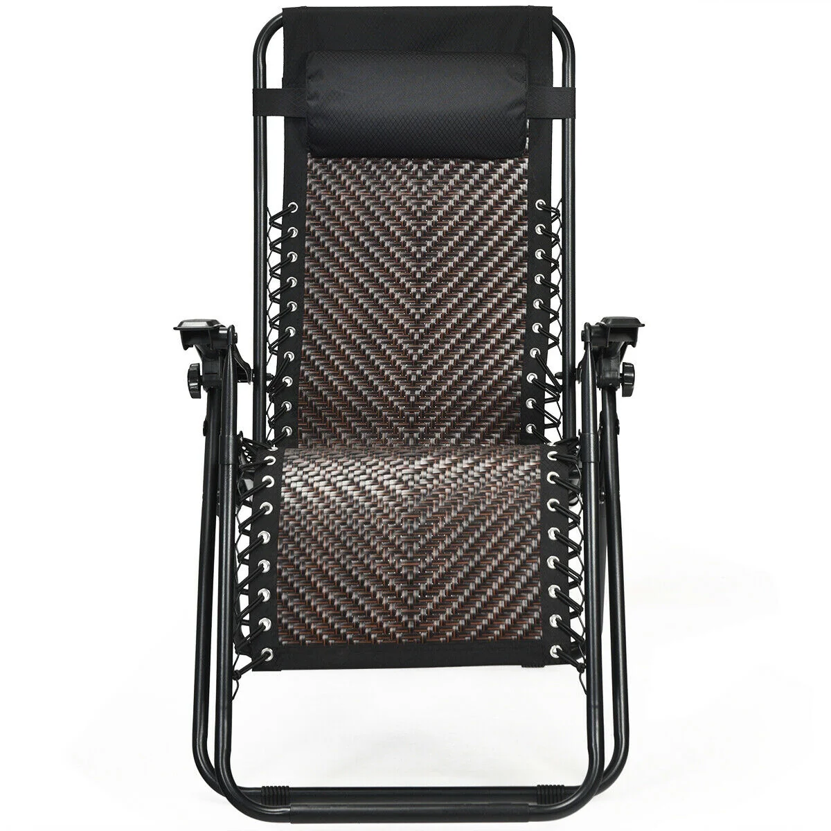 Folding Rattan Zero Gravity Lounge Chair, 2 Pieces, Light Brown - Image 10