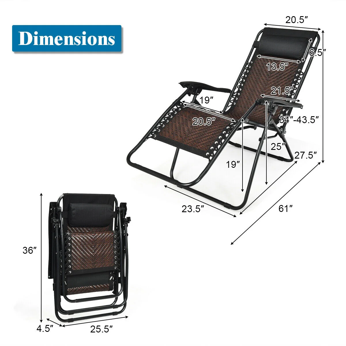 Folding Rattan Zero Gravity Lounge Chair, 2 Pieces, Light Brown - Image 5