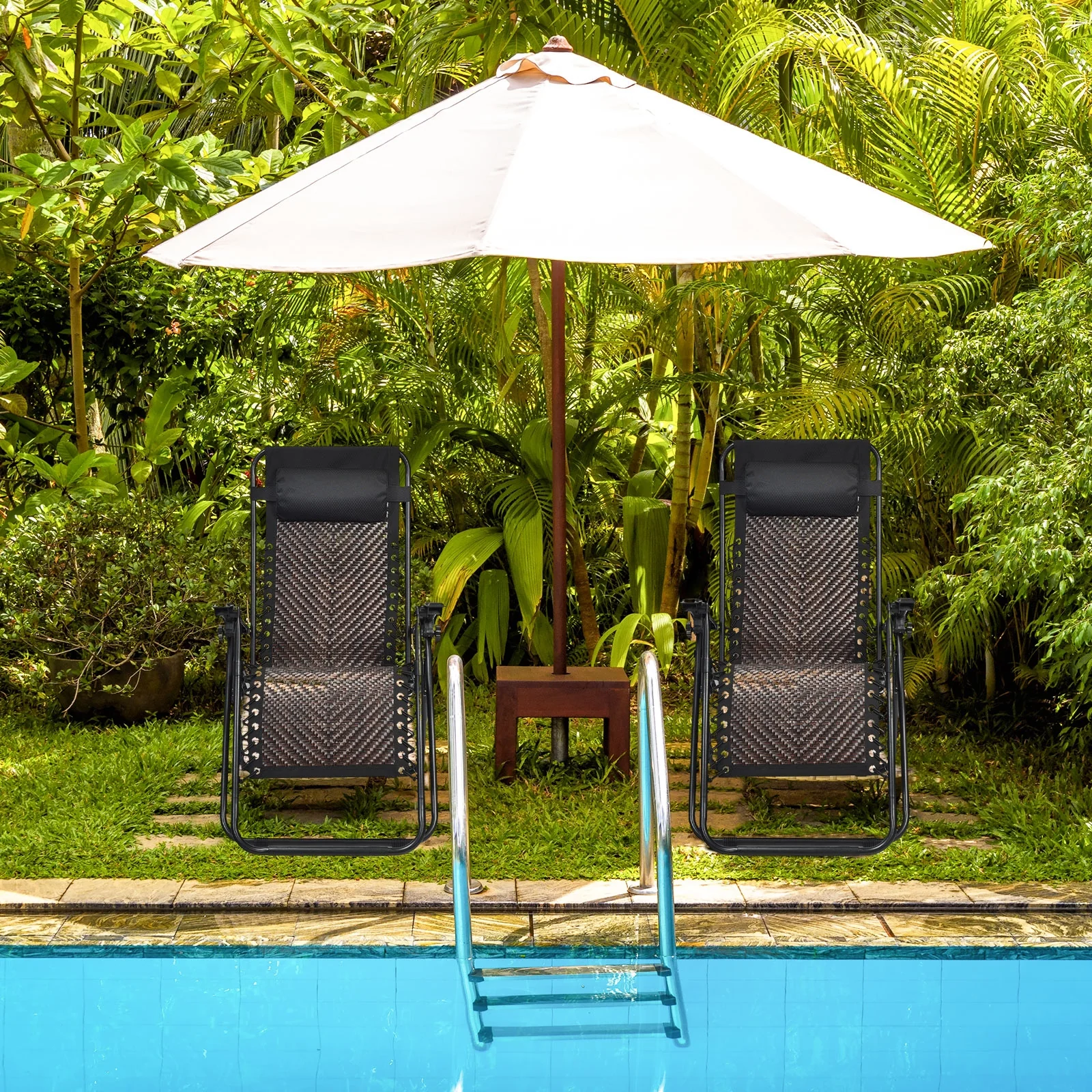 Folding Rattan Zero Gravity Lounge Chair, 2 Pieces, Light Brown - Image 8