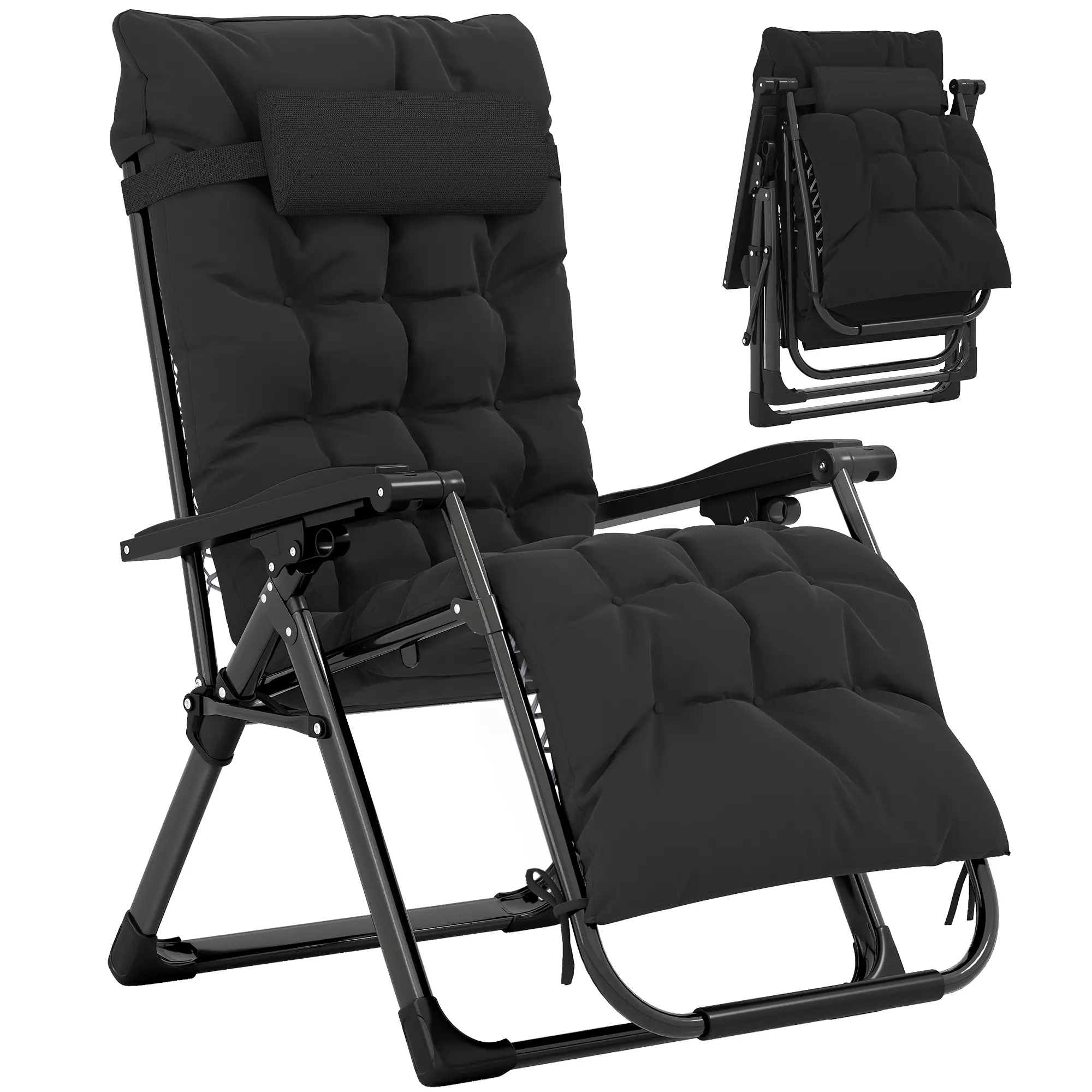 Folding Reclining Zero Gravity Sun Lounger Chair, Black