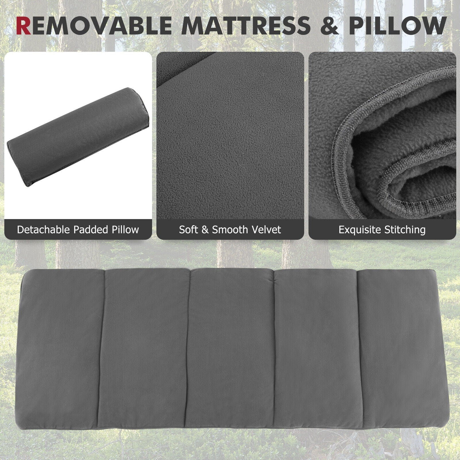 Folding Retractable Camping Cot With Mattress, Carry Bag, Gray - Image 10