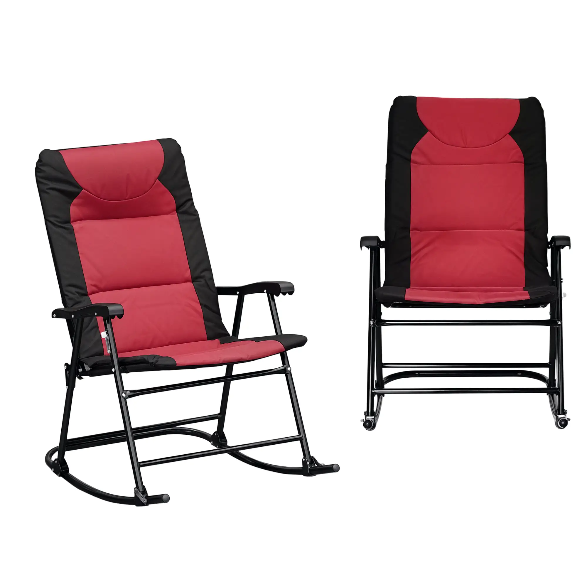 Folding Rocking Chair Set of 2, Padded, Armrest, Black, Red - Image 11