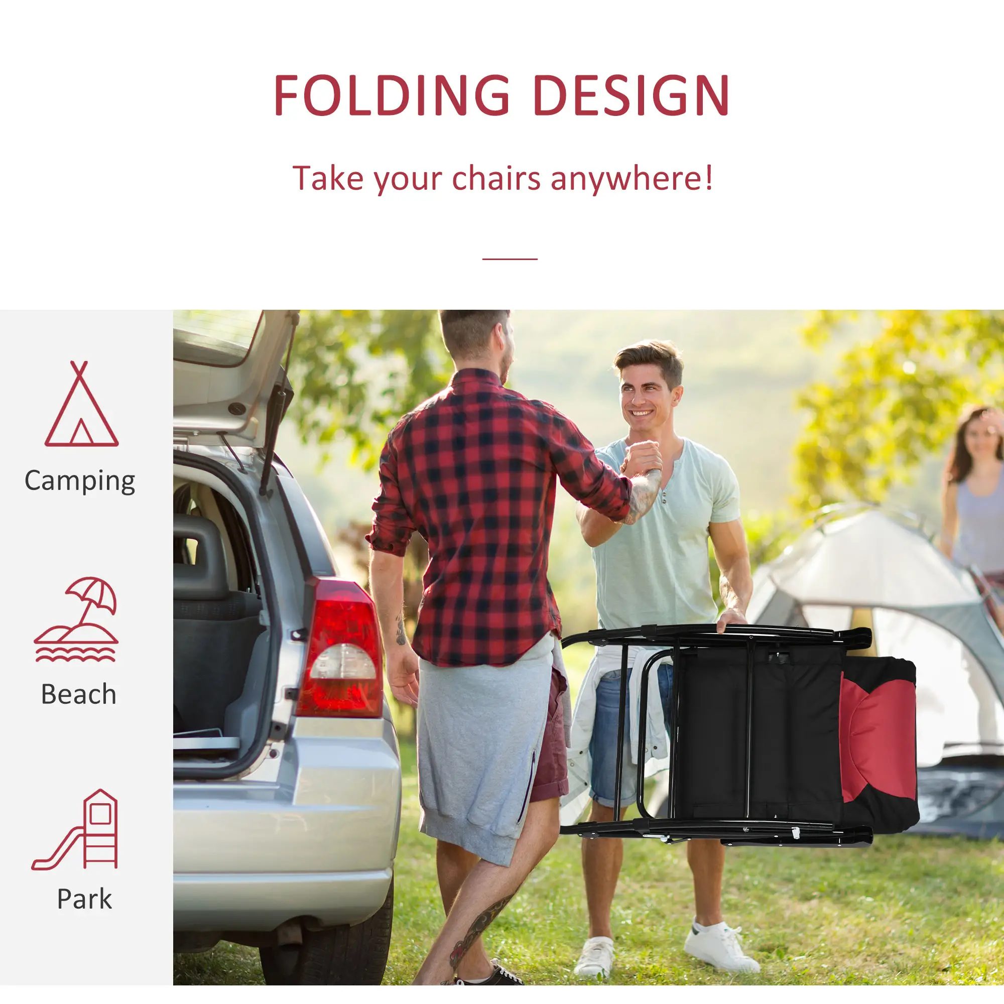 Folding Rocking Chair Set of 2, Padded, Armrest, Black, Red - Image 4