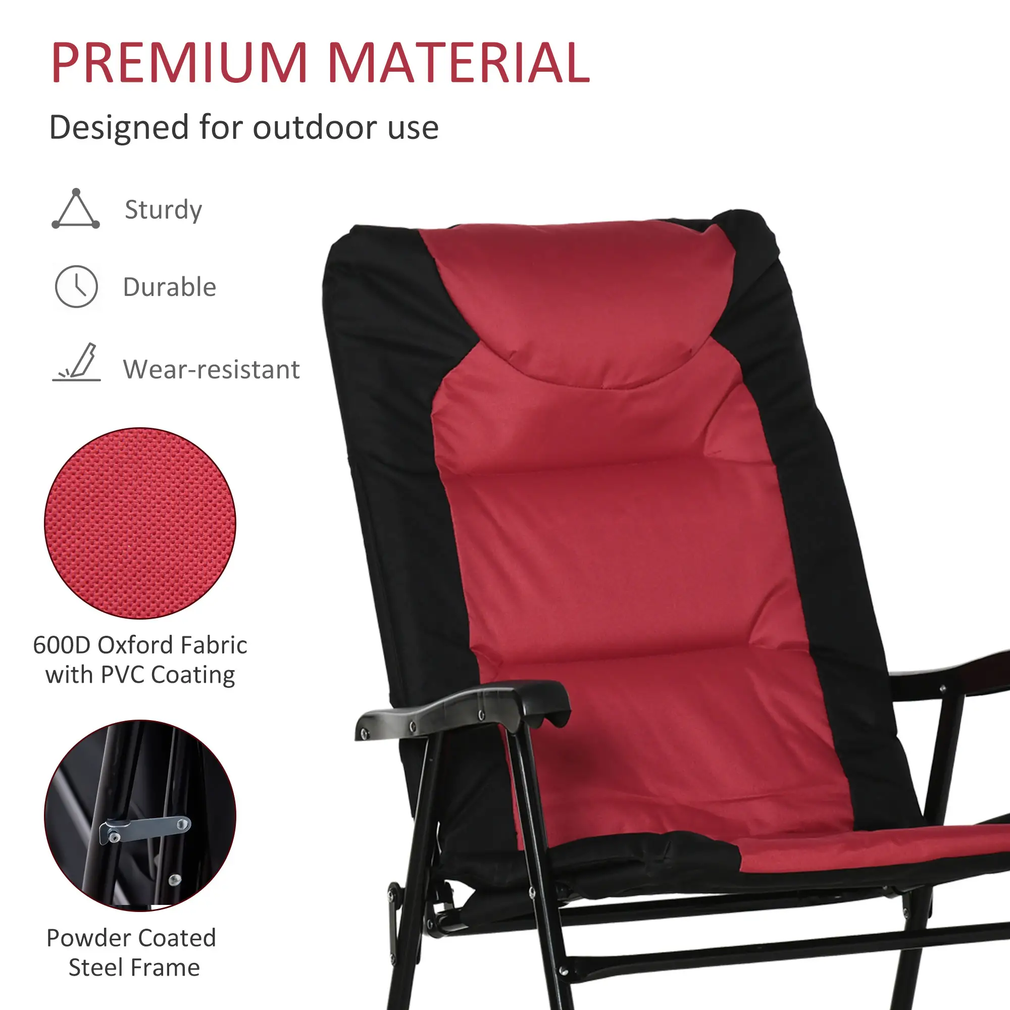 Folding Rocking Chair Set of 2, Padded, Armrest, Black, Red - Image 6