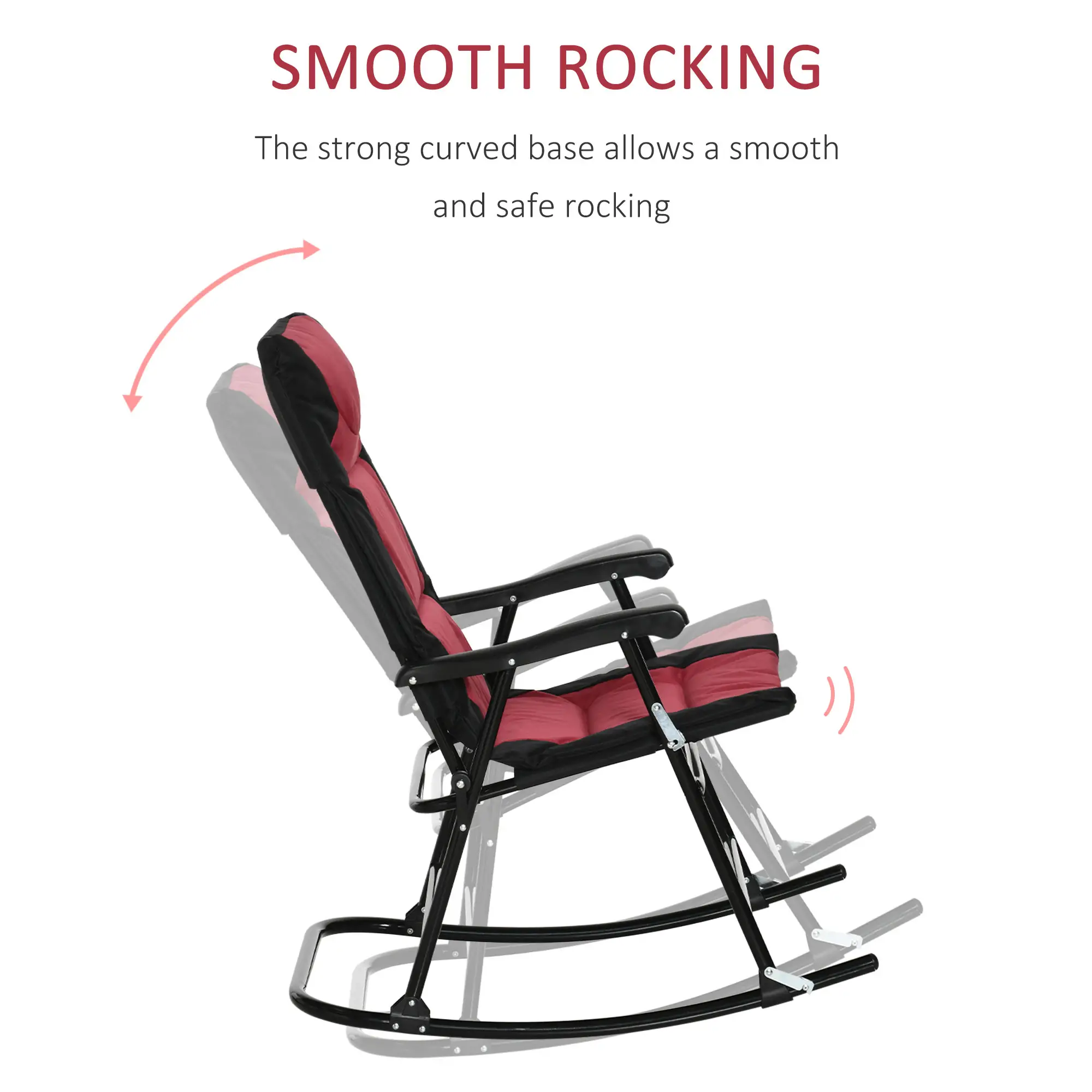 Folding Rocking Chair Set of 2, Padded, Armrest, Black, Red - Image 7