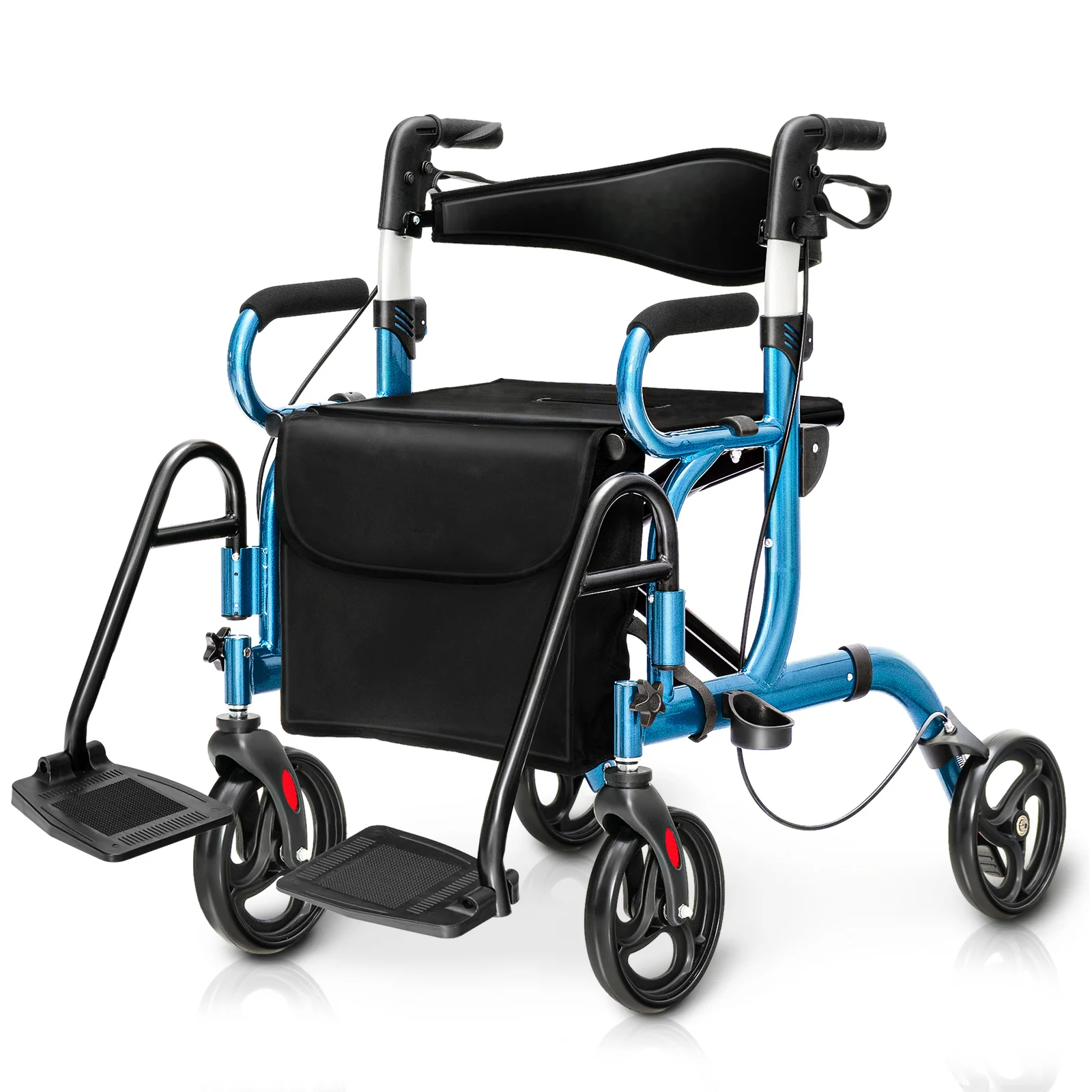 Folding Rollator Walker, 8-Inch Wheels With Seat, Navy