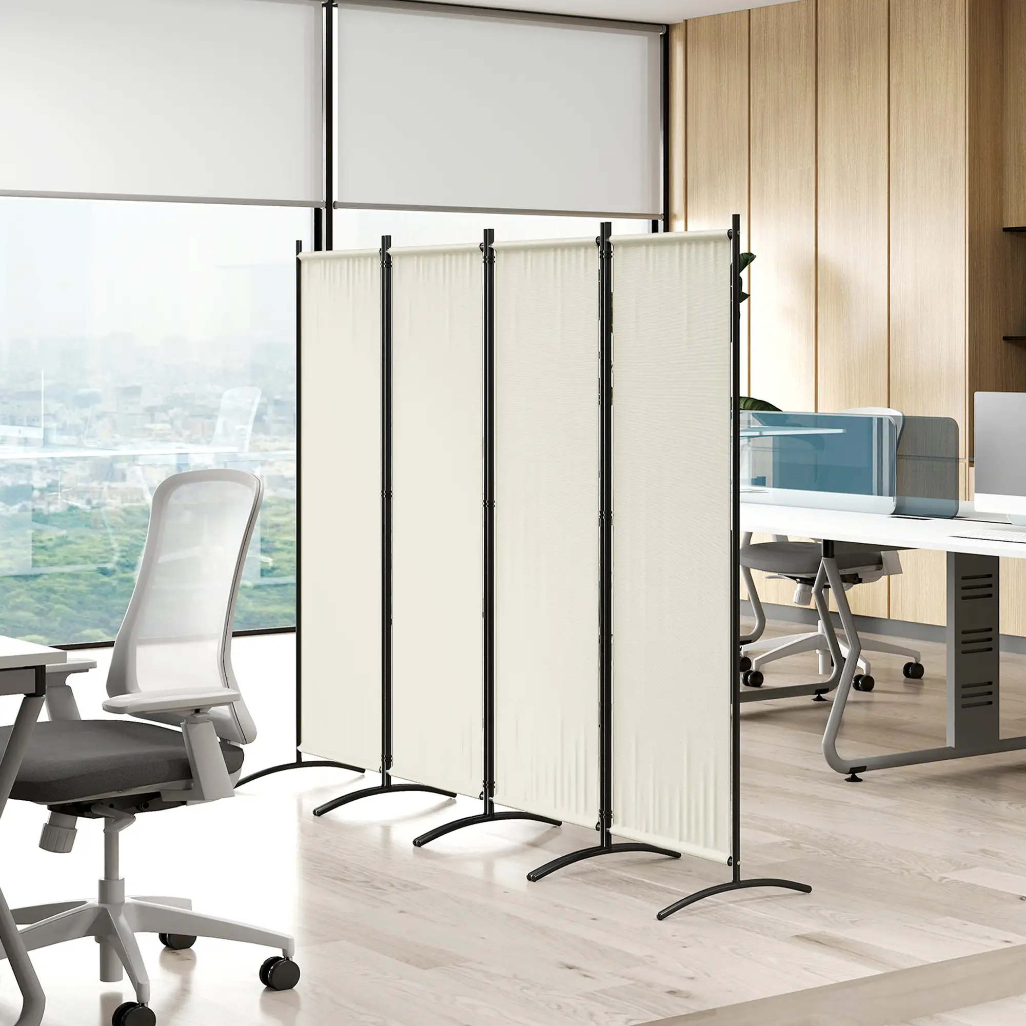 Folding Room Divider, Privacy Screen, 5.6FT Tall, Cream White - Image 10