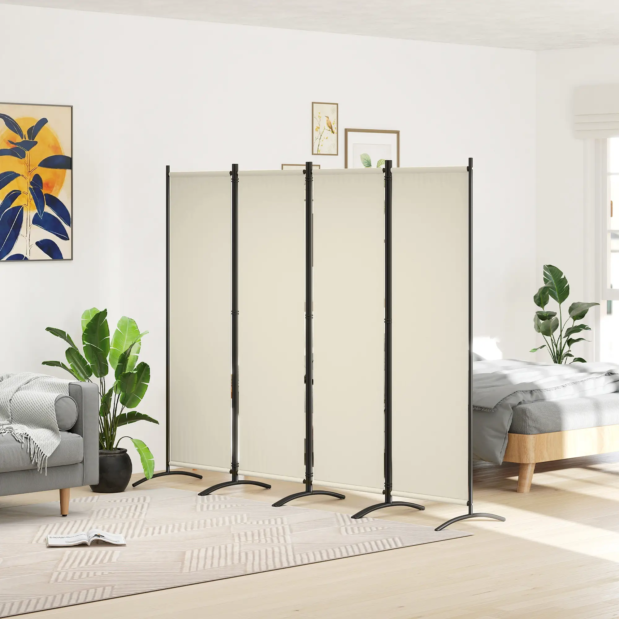 Folding Room Divider, Privacy Screen, 5.6FT Tall, Cream White - Image 2