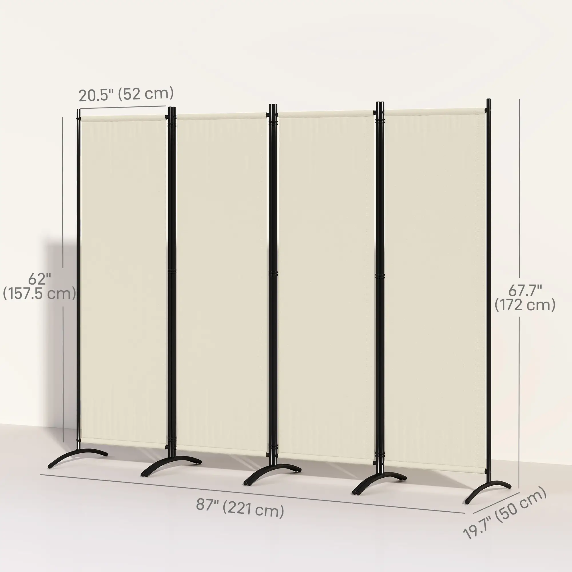 Folding Room Divider, Privacy Screen, 5.6FT Tall, Cream White - Image 3