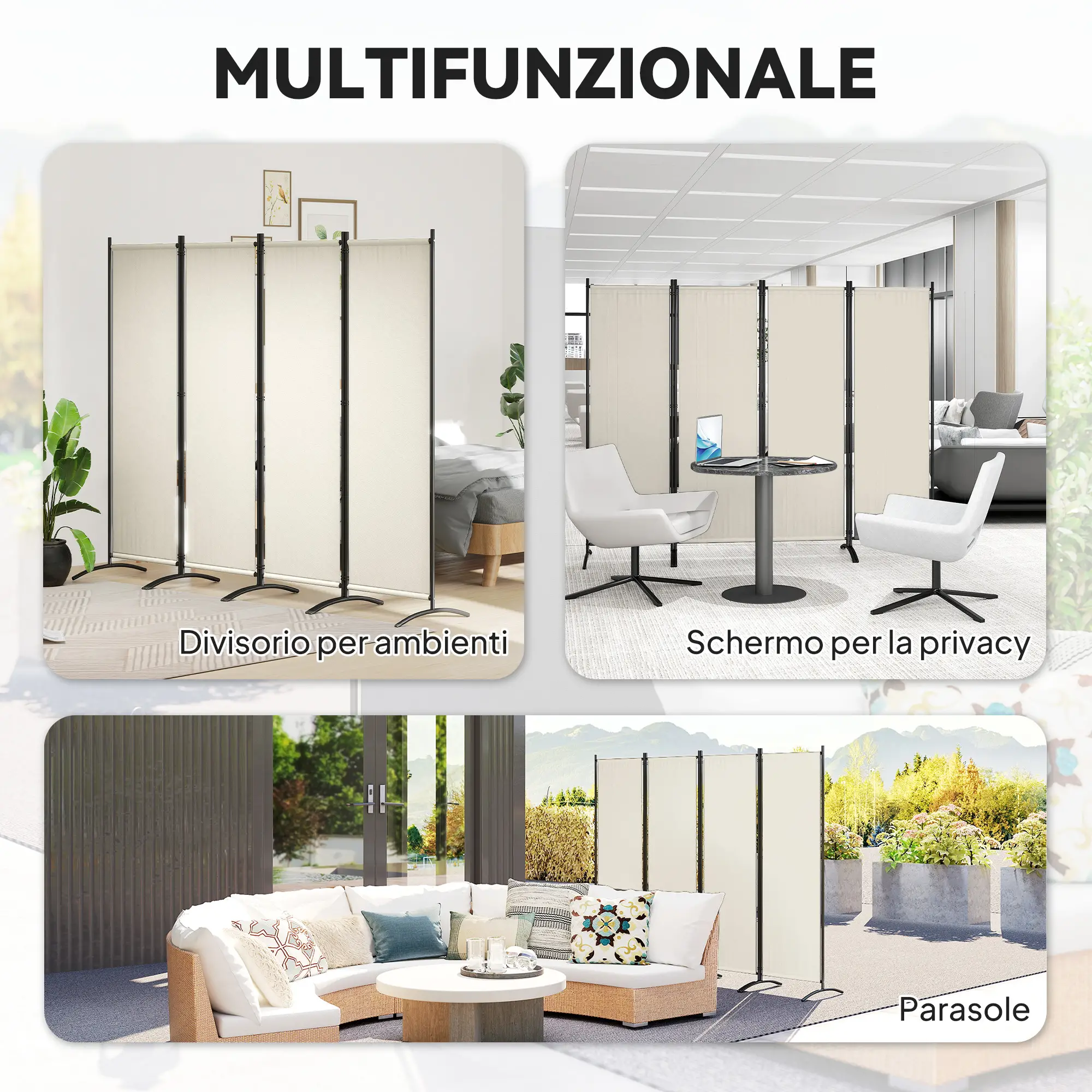 Folding Room Divider, Privacy Screen, 5.6FT Tall, Cream White - Image 4