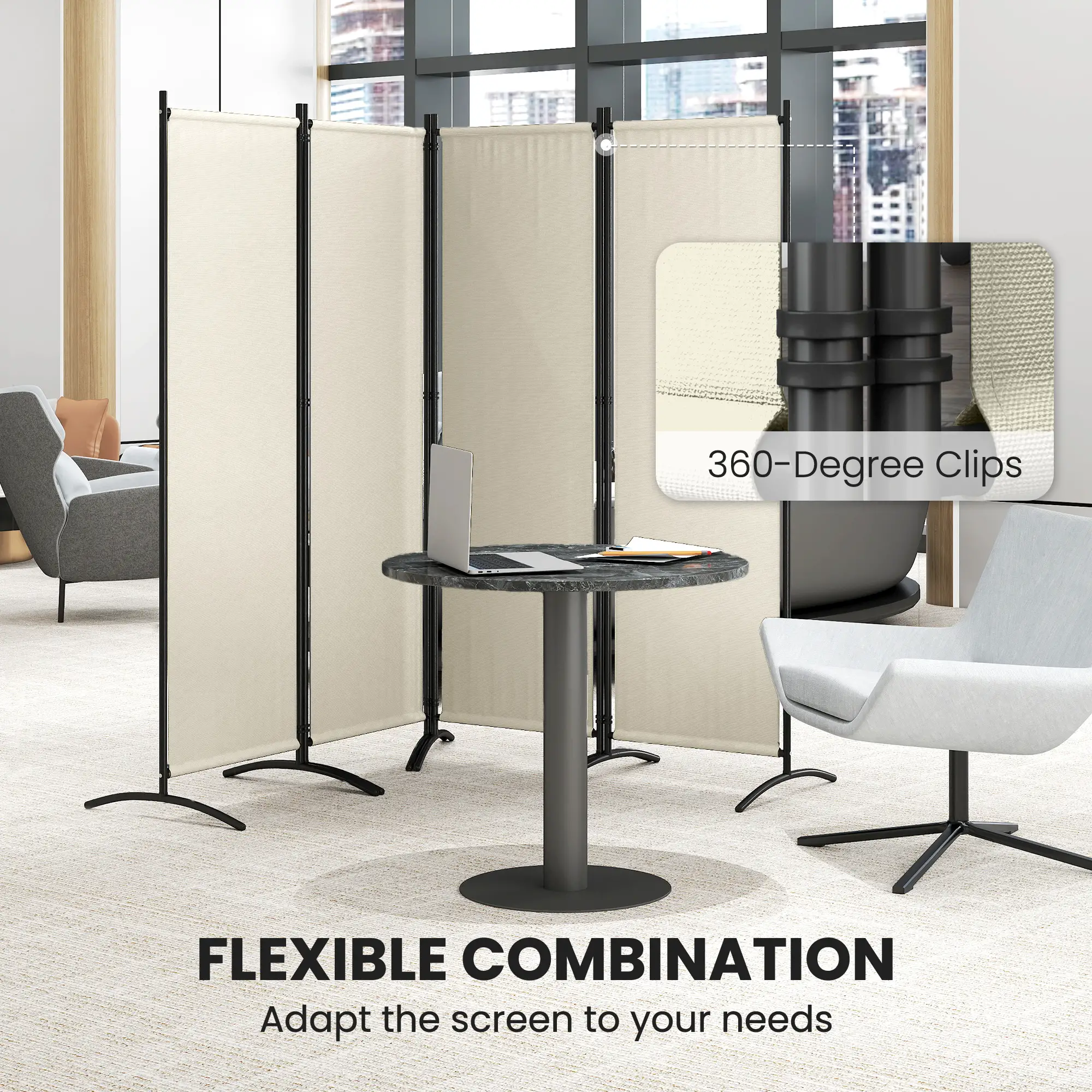 Folding Room Divider, Privacy Screen, 5.6FT Tall, Cream White - Image 6