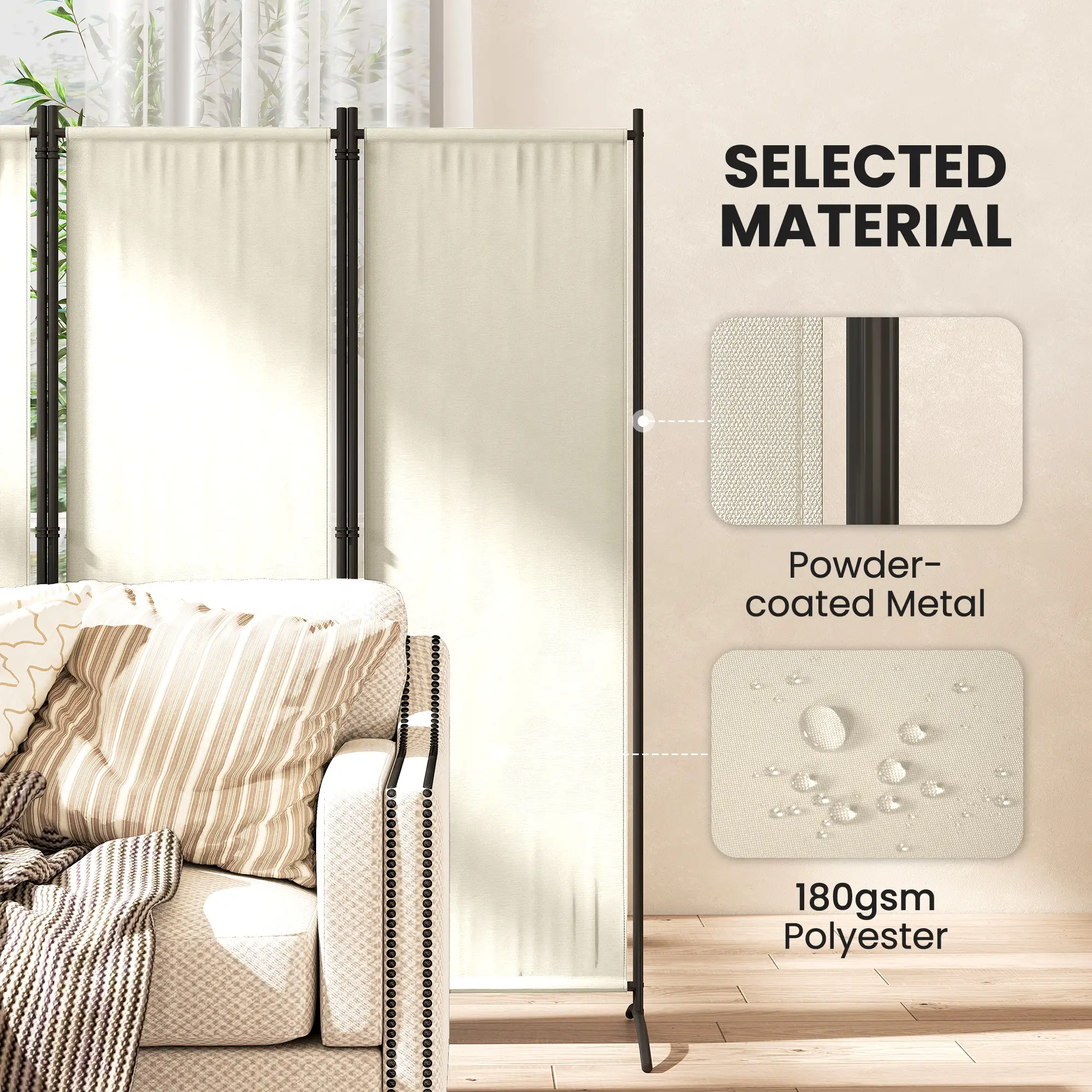 Folding Room Divider, Privacy Screen, 5.6FT Tall, Cream White - Image 8