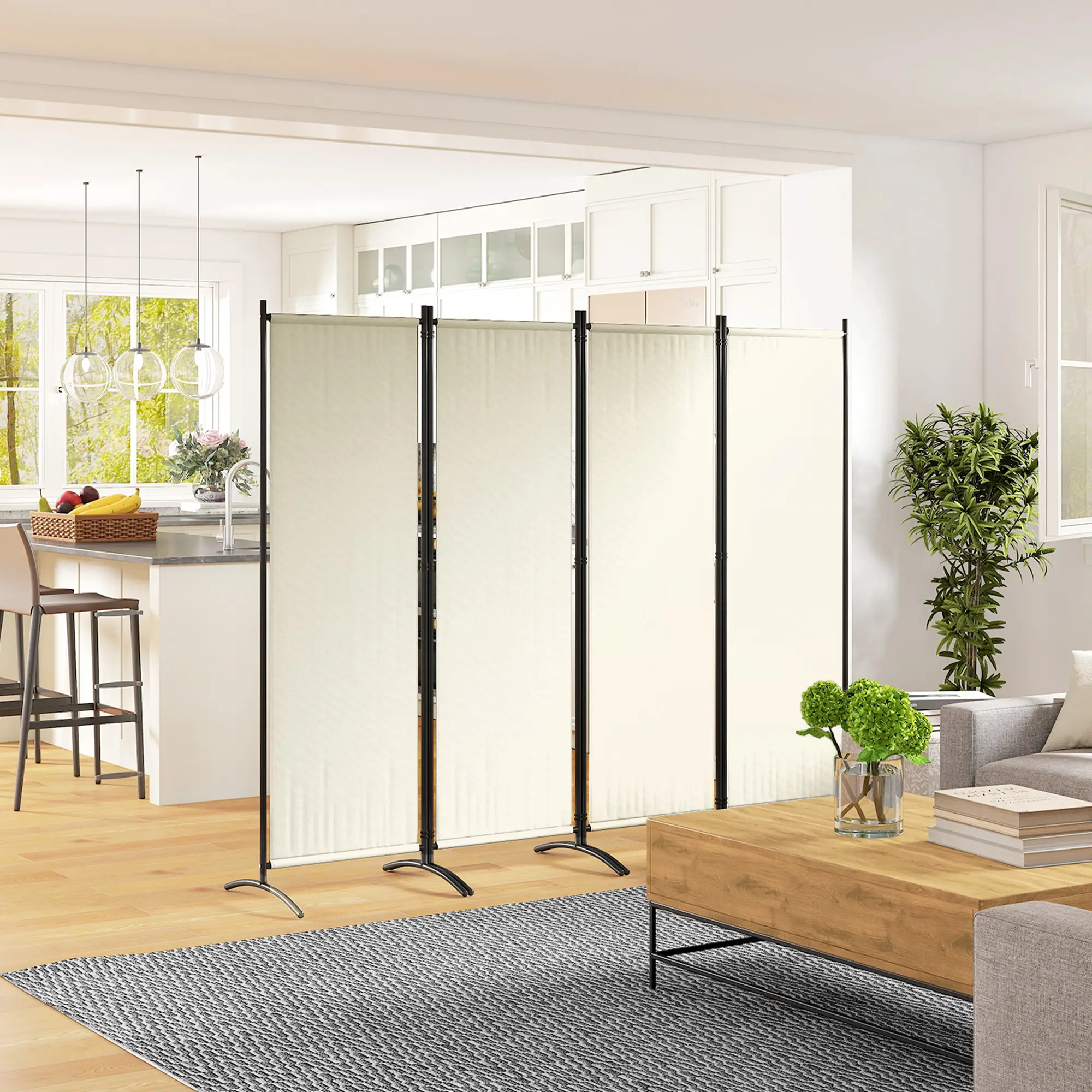 Folding Room Divider, Privacy Screen, 5.6FT Tall, Cream White - Image 9