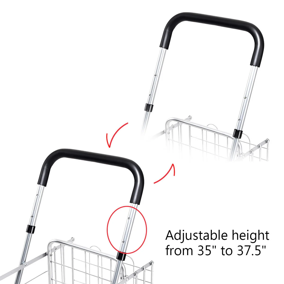 Folding Shopping Cart, Adjustable Handle, Silver - Image 10