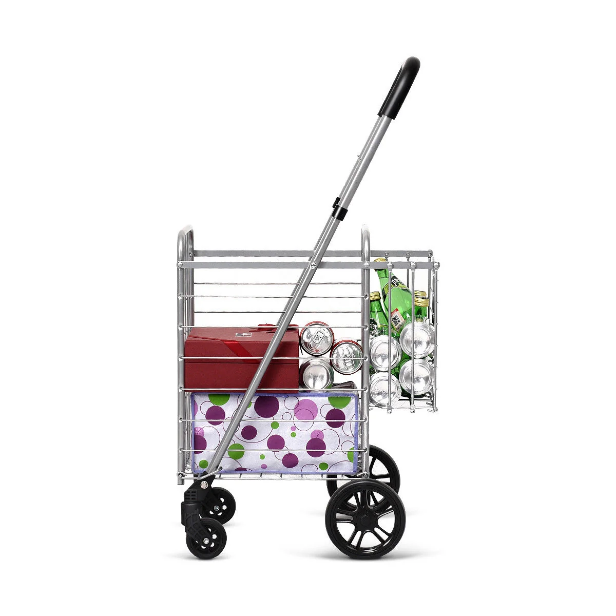 Folding Shopping Cart, Adjustable Handle, Silver - Image 7