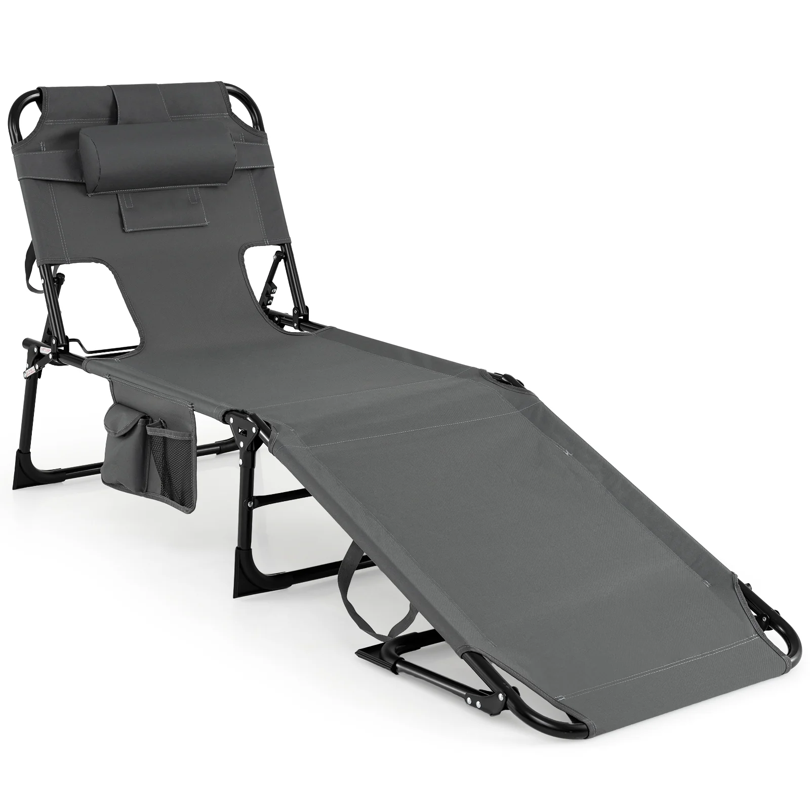 Folding Tanning Chair With Face Arm Holes, Gray - Image 2